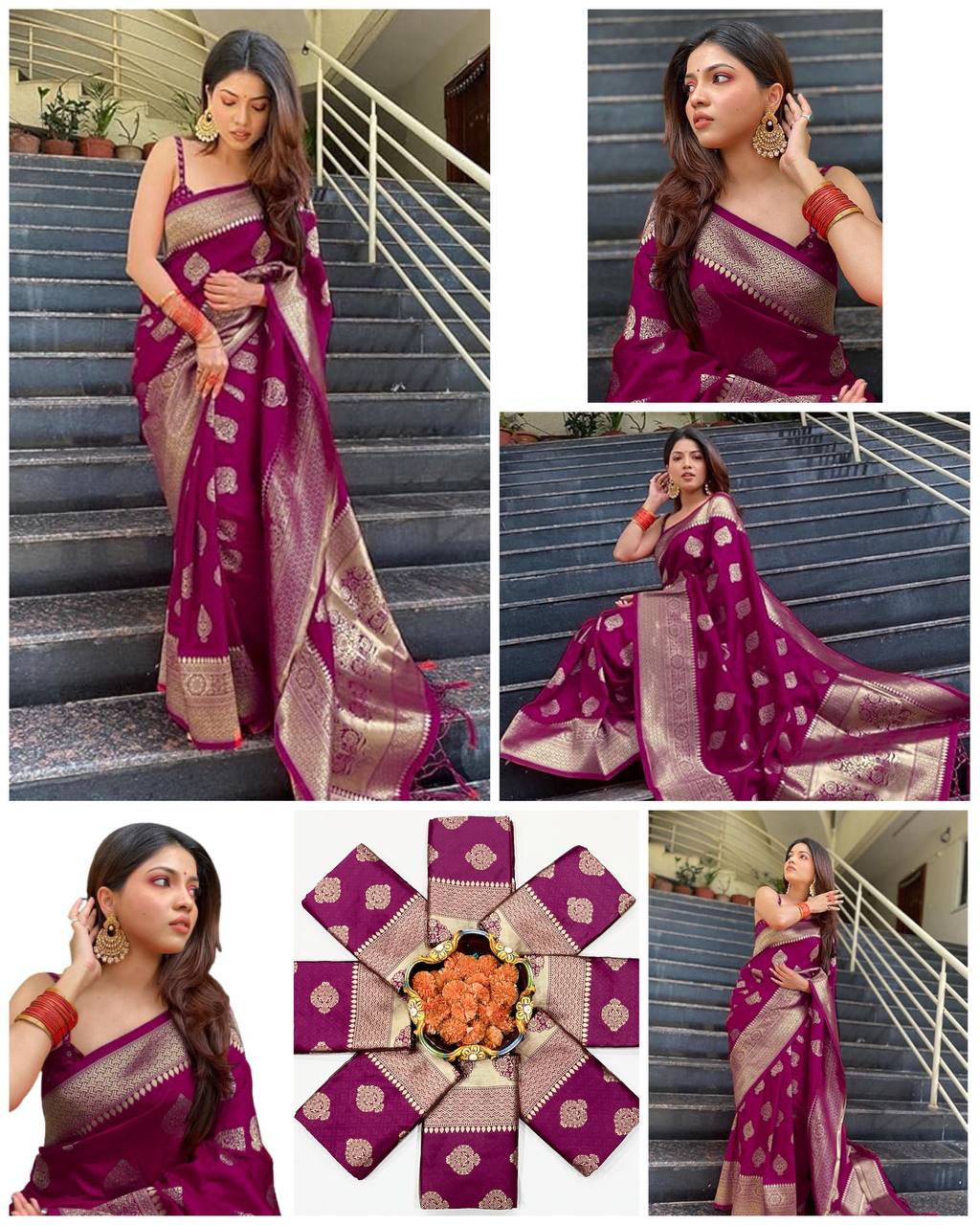 Magenta Banarasi Silk Saree with Golden Zari Work