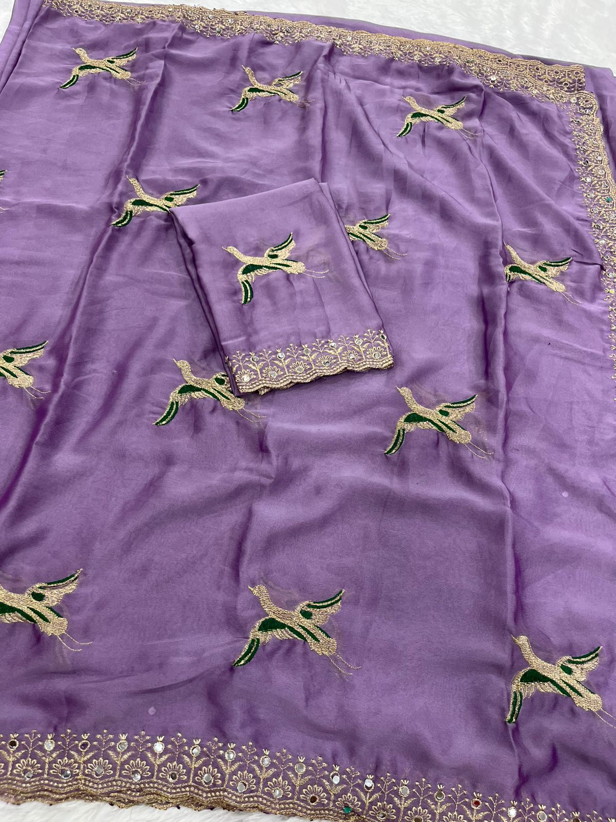 Premium Embroidery & Mirror Work Saree with Designer Blouse