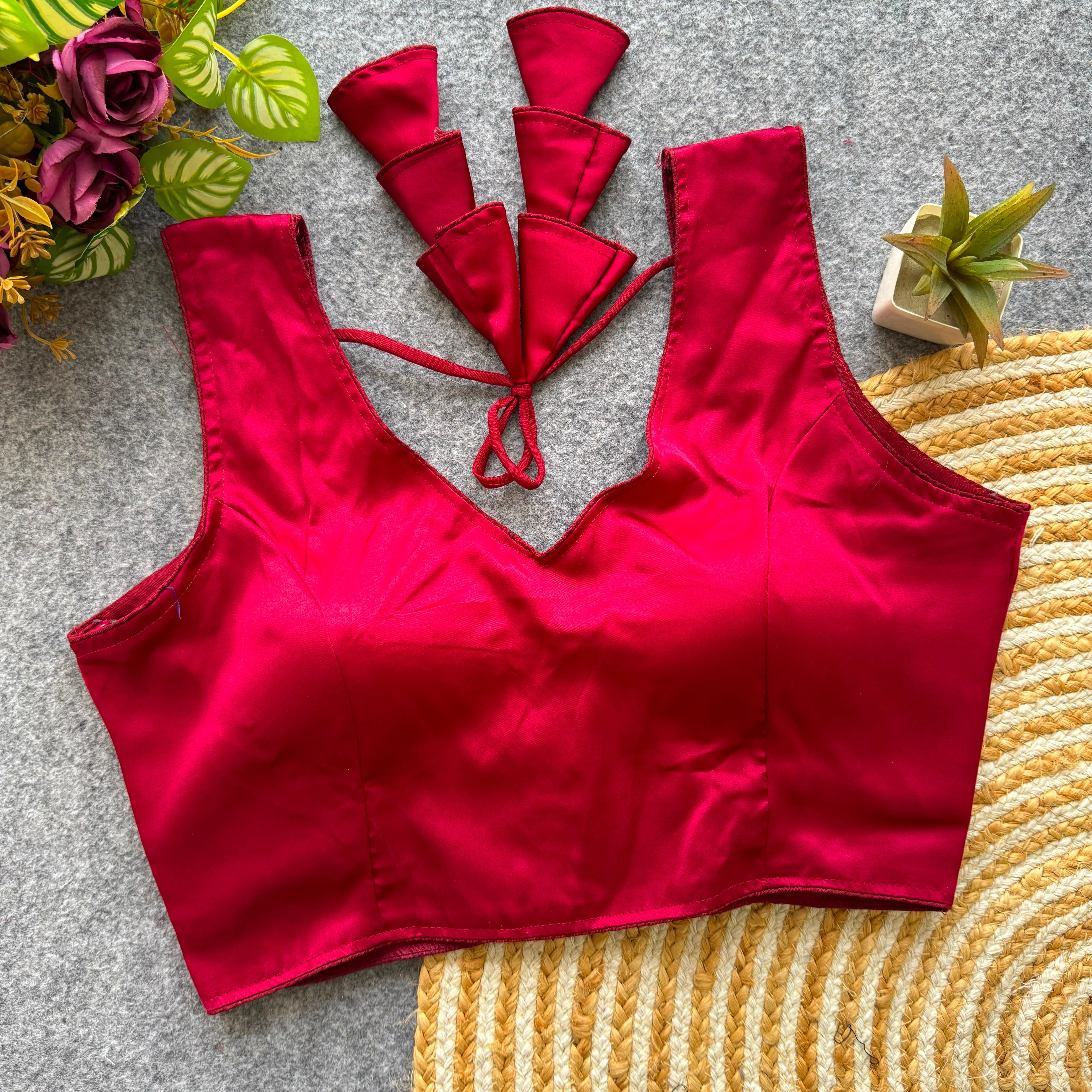 Pure Malai Satin Padded Designer Blouse with Hook Back – Free Size 38–42