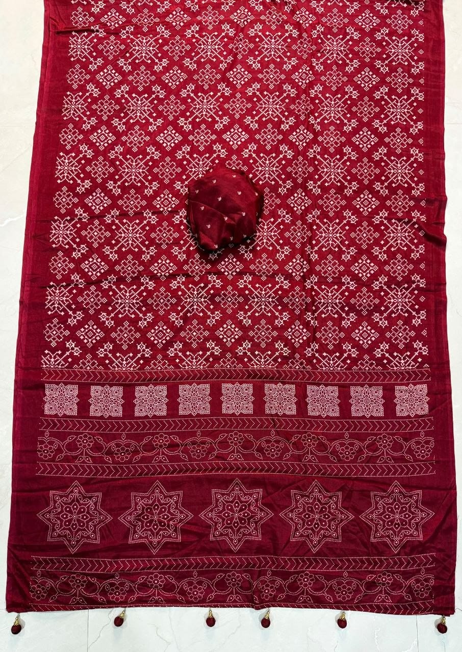 Premium Ajrakh Printed Designer Saree with Traditional Ethnic Border