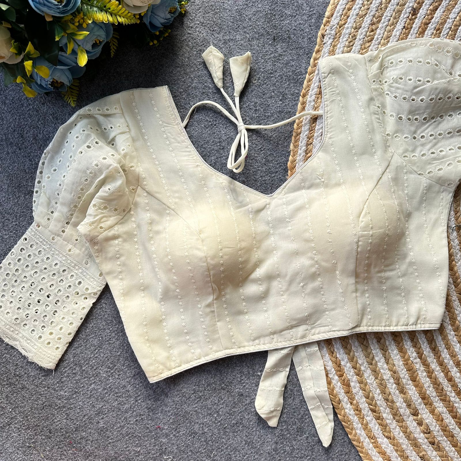 Pure Hakoba Cotton Embroidered Padded Blouse – Free Size 38–42