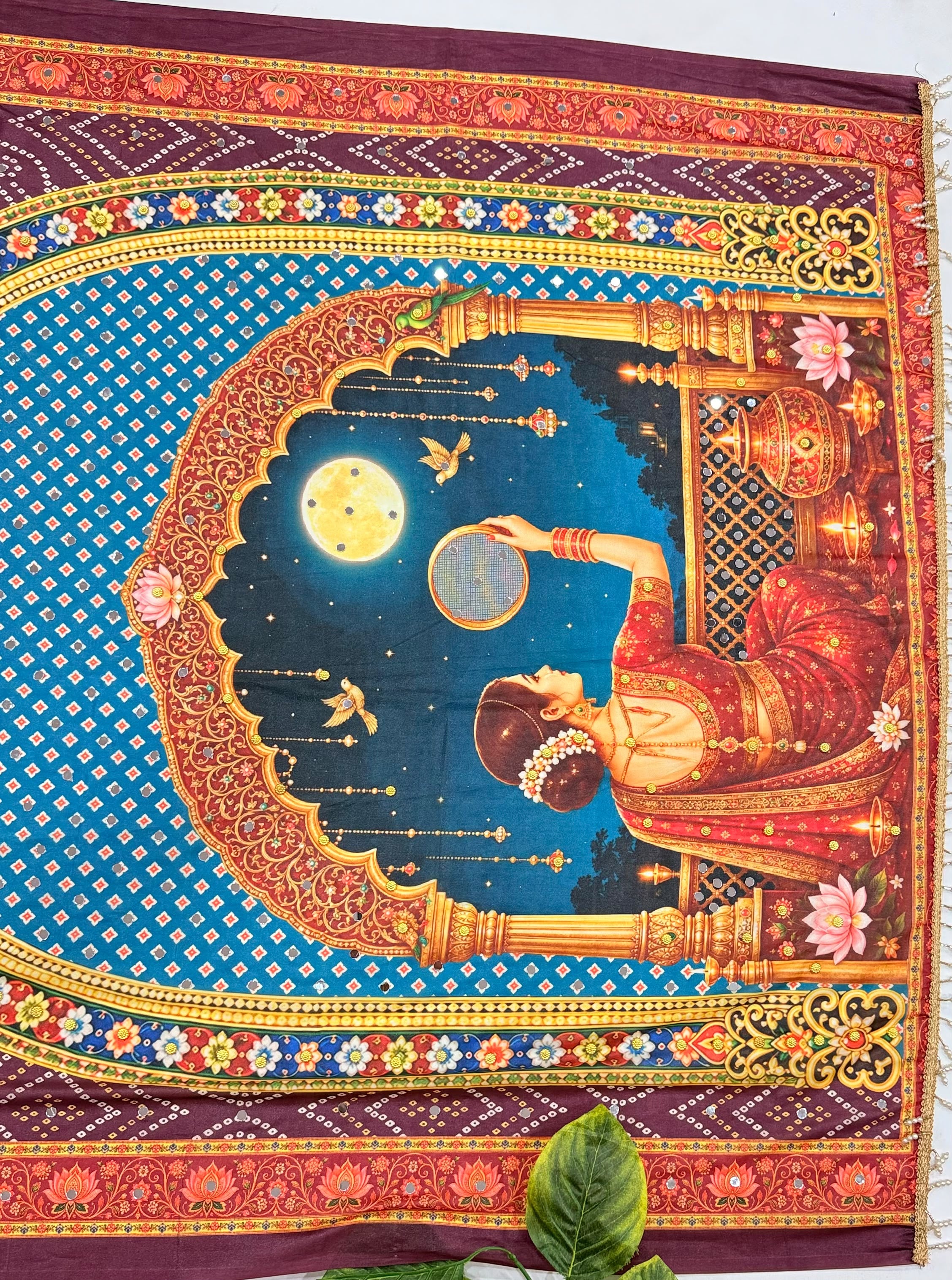 Karva Chauth Special Heavy Shimmer Silk Saree with 2,000 Mirror Work & Designer Pallu with Matching Blouse