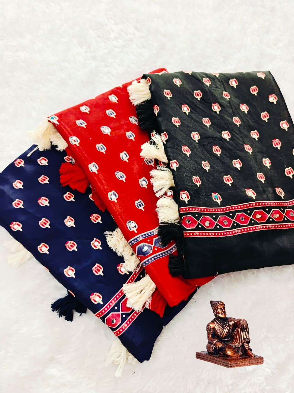 Aaina Vol 6 Silk Crepe Saree with Ethnic Ajrak Print & 1600 Mirror Work