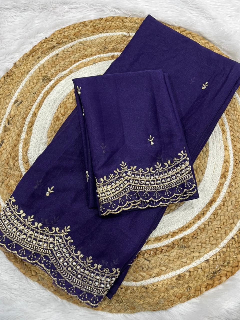 Premium Star Georgette Embroidery Zari & Moti Work Saree for Women | Party Wear Designer Saree with Matching Blouse