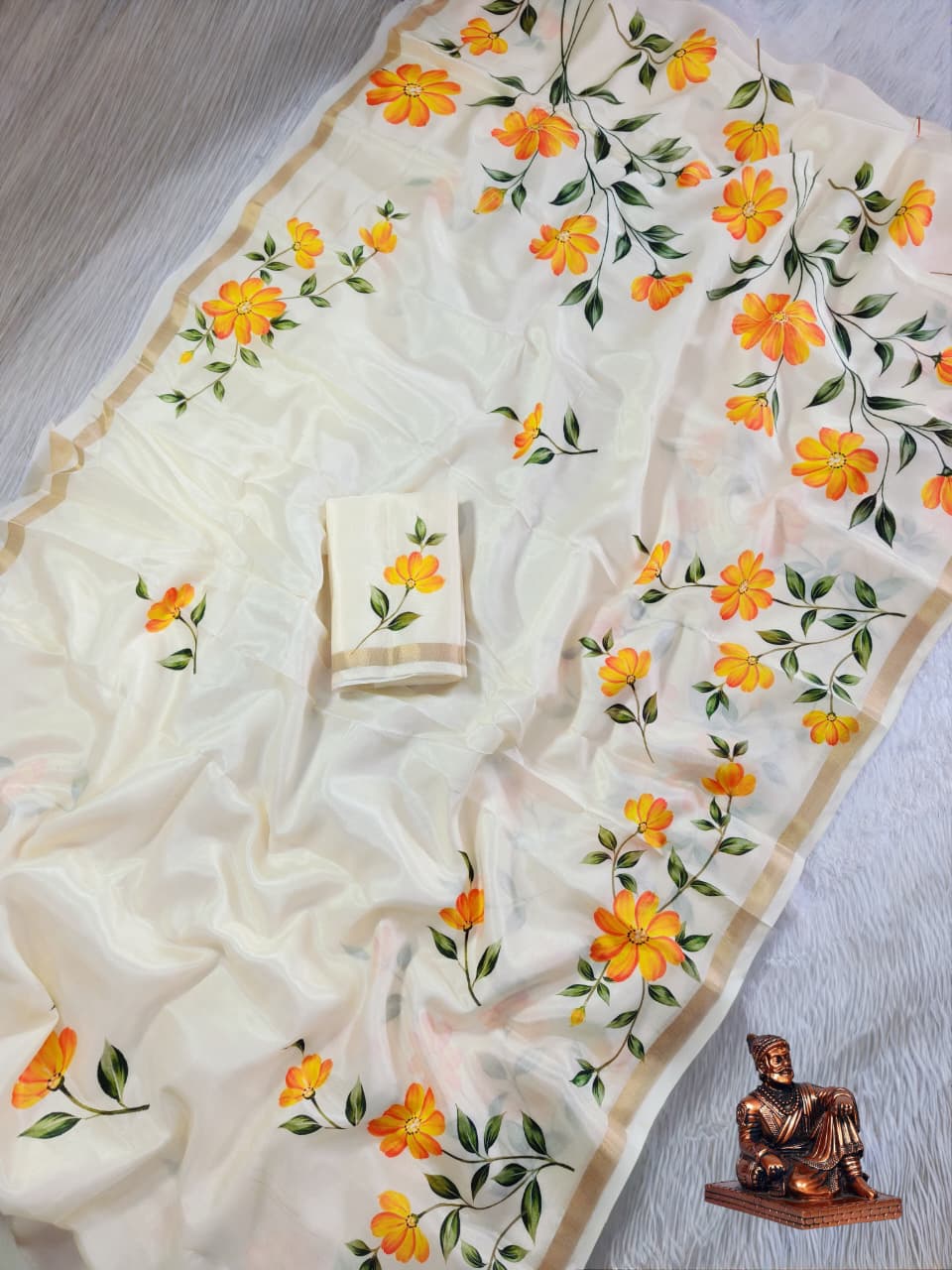 Sun Flower Masakali Blooming Saree with Floral Print & Gola Zari Border