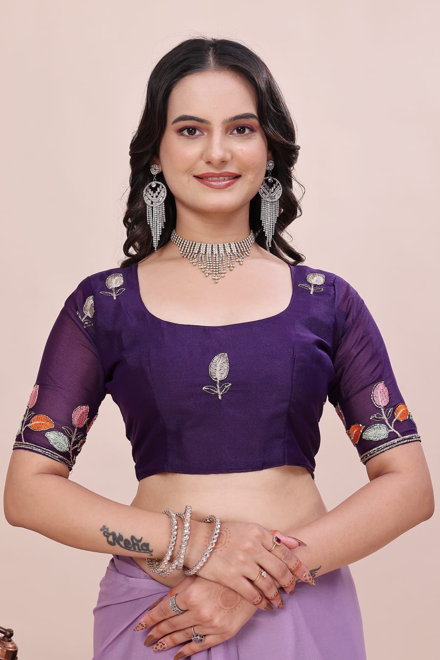 Rose Petal Embroidered Star Georgette Saree with Beads Work Border