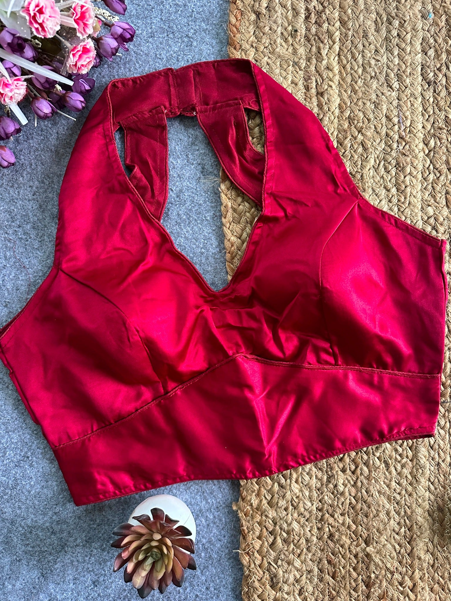Pure Malai Satin Padded Designer Blouse – Free Size 38–42