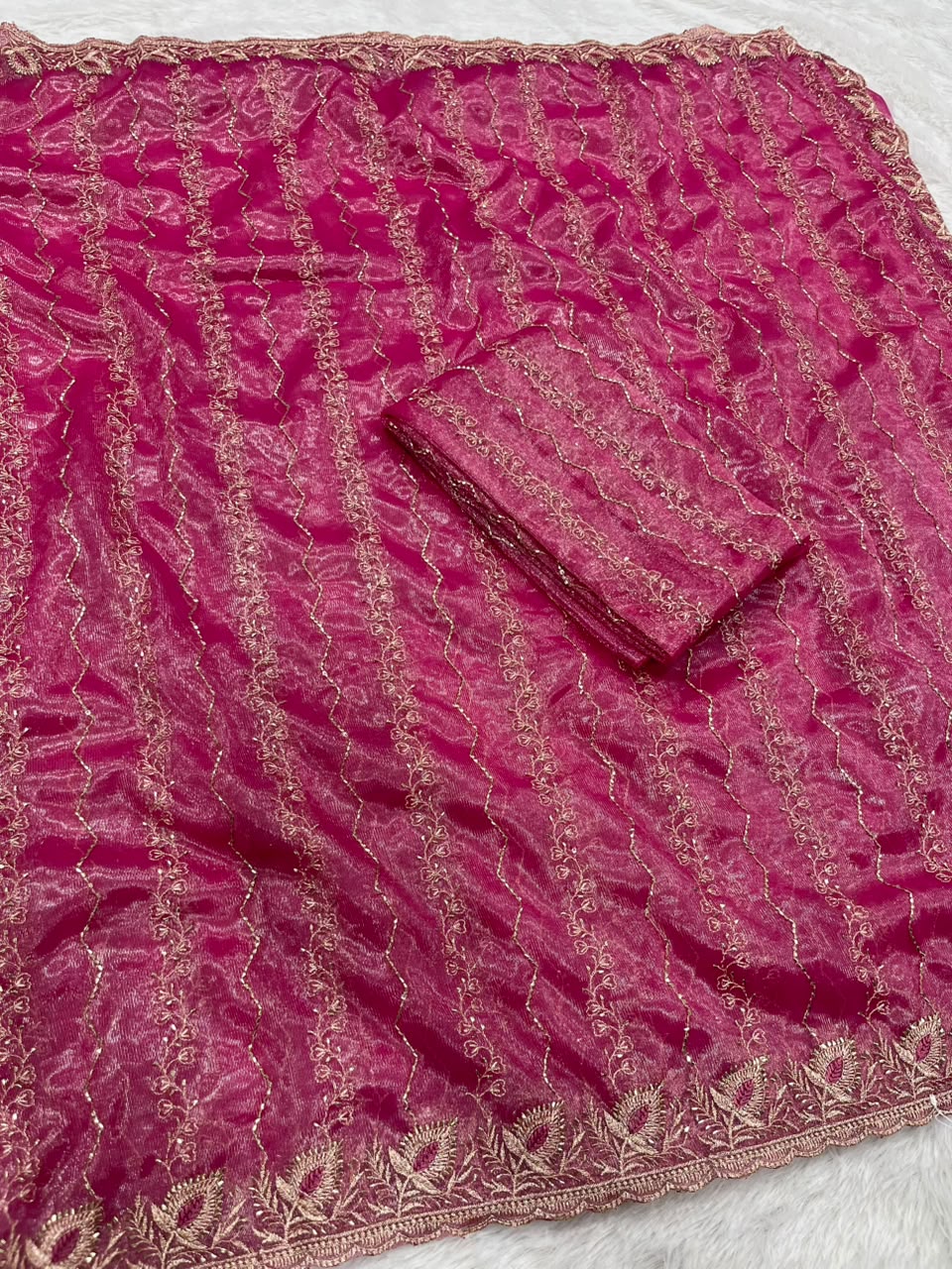 Women's Premium Twill Net Embroidered Saree with Designer Blouse
