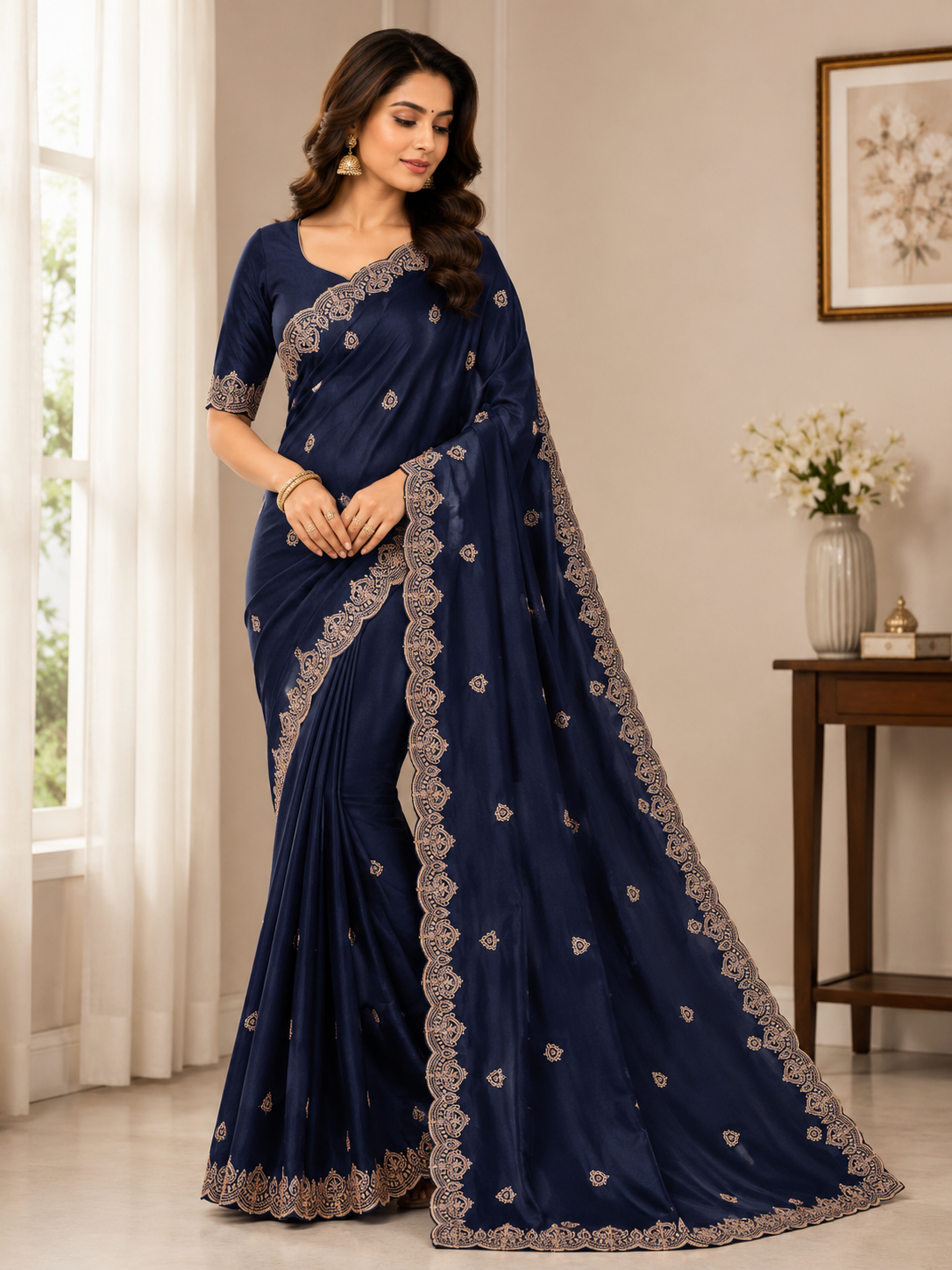 Royal Noor Embroidered Star Georgette Saree With Heavy Sequence Work & Designer Blouse