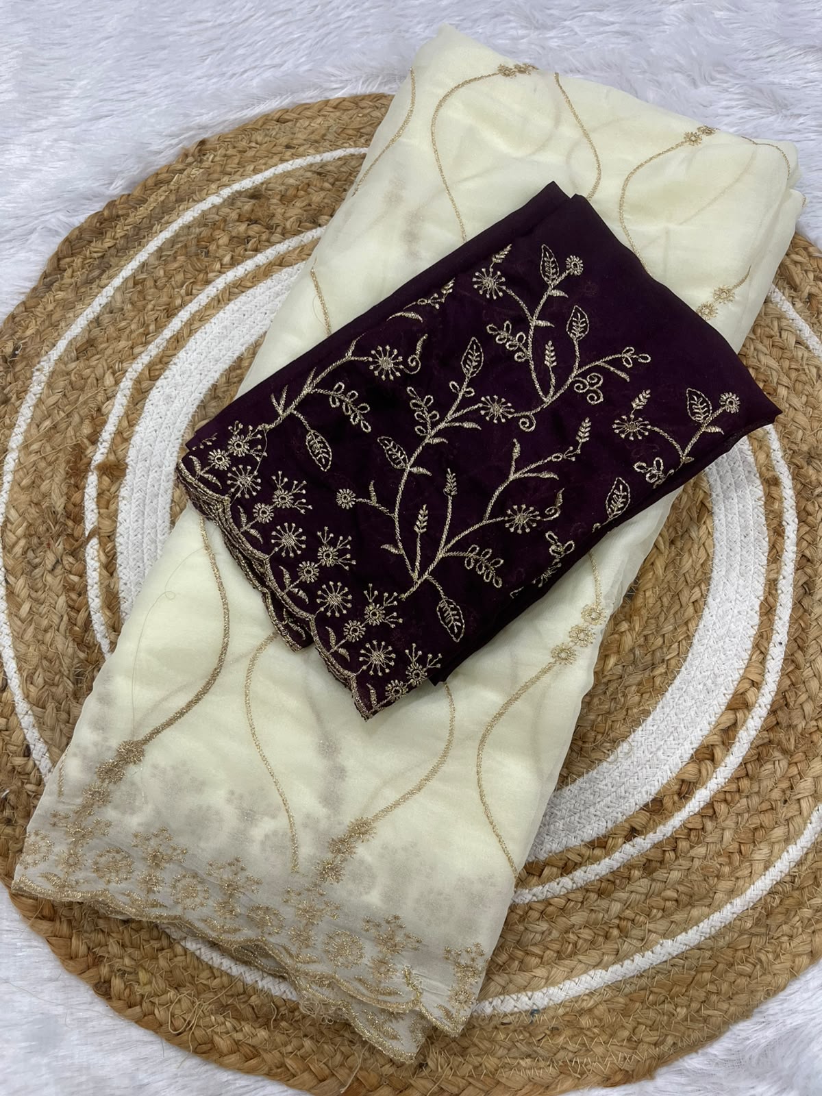 Aafreen Ivory Bloom Embroidered Star Georgette Saree With Designer Blouse