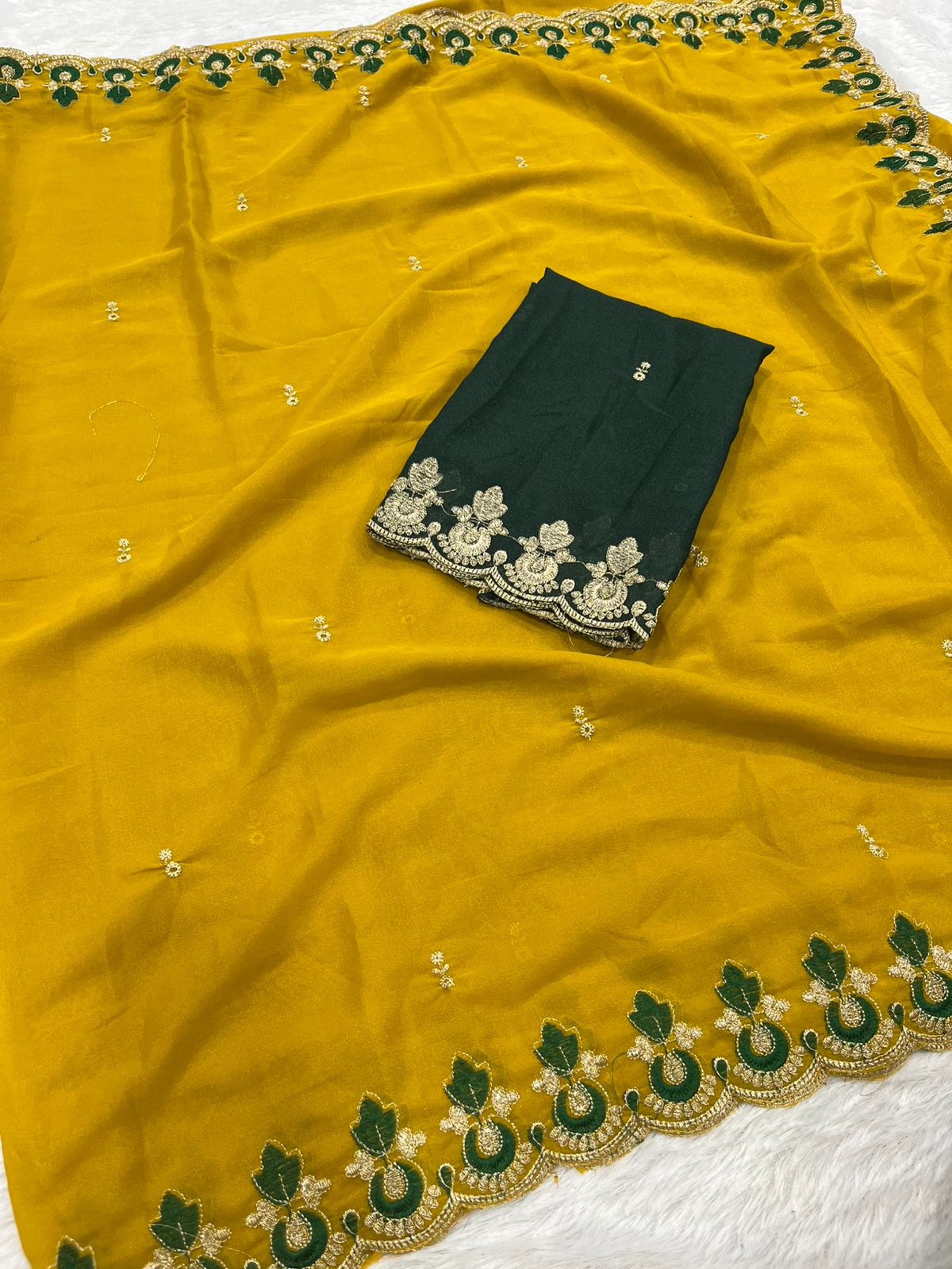 Kalash Premium Star Georgette Embroidered Saree with Designer Border & Running Blouse
