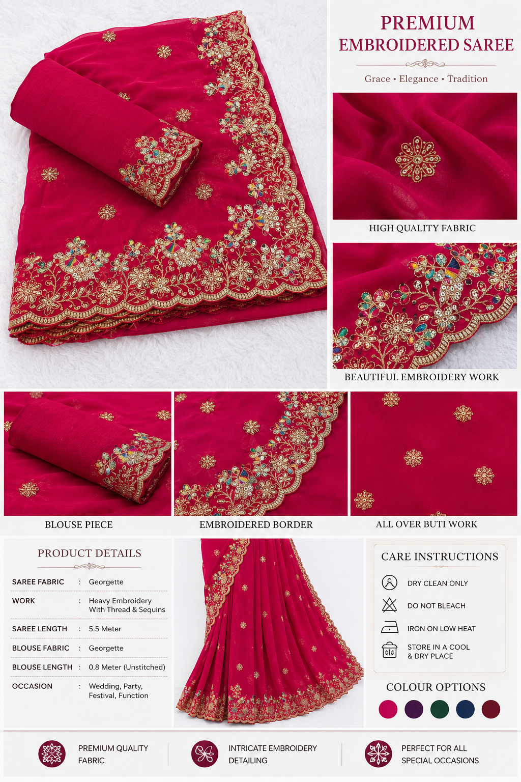 Rajwada Mor Embroidery Fendy Satin Saree with Heavy Sequence Border & Designer Blouse