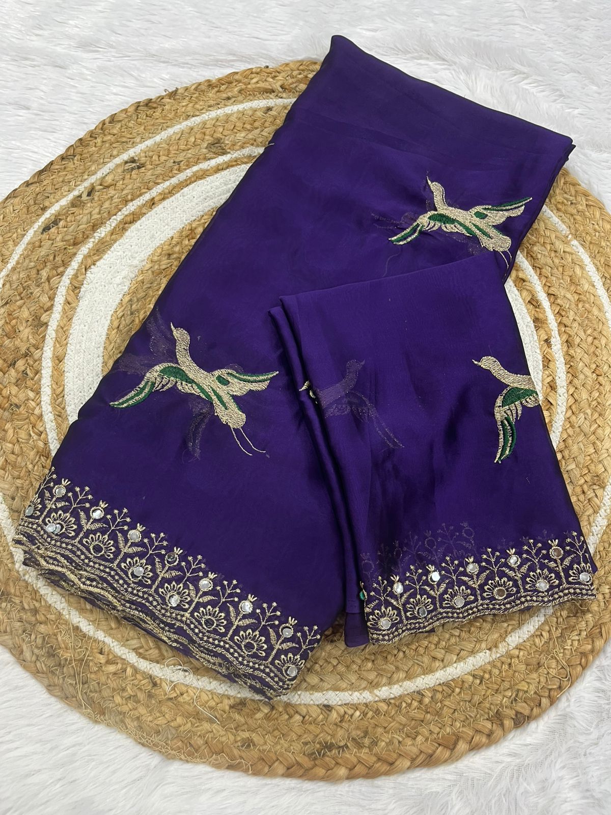 Premium Embroidery & Mirror Work Saree with Designer Blouse