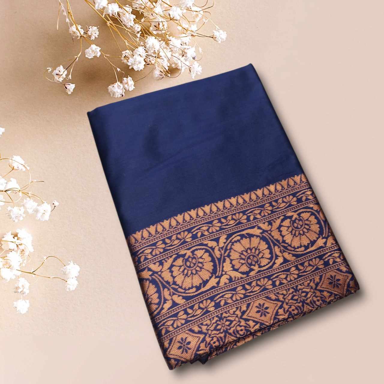 Women's Banarasi Soft Litchi Silk Saree with Rich Jacquard Border & Designer Pallu – Navy Blue