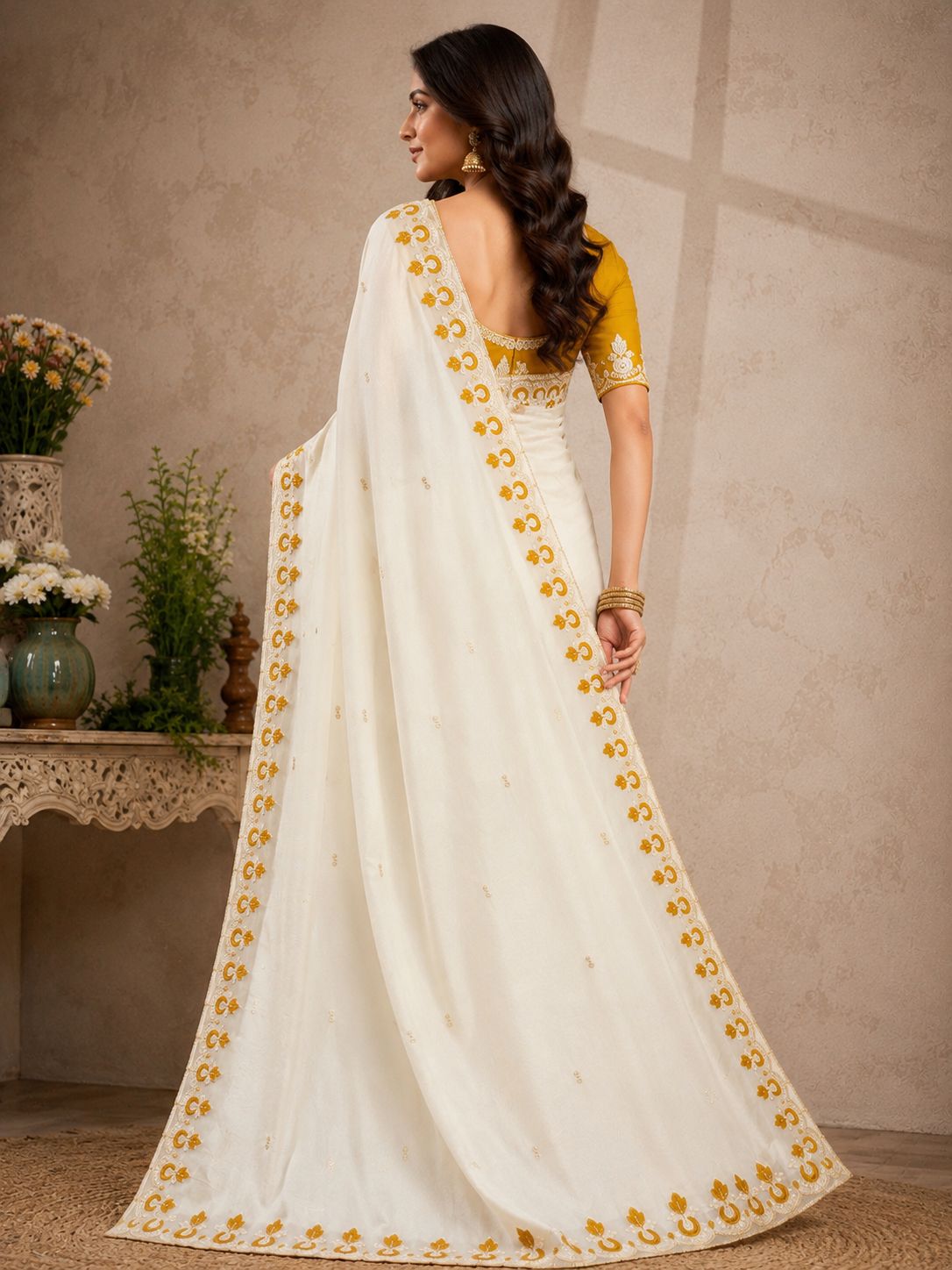 Kalash Premium Star Georgette Embroidered Saree with Designer Border & Running Blouse