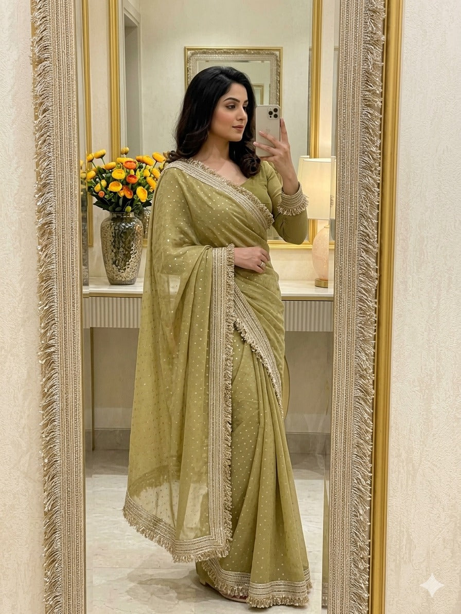 Vidya Premium Jacquard Lace Border Party Wear Saree for Women