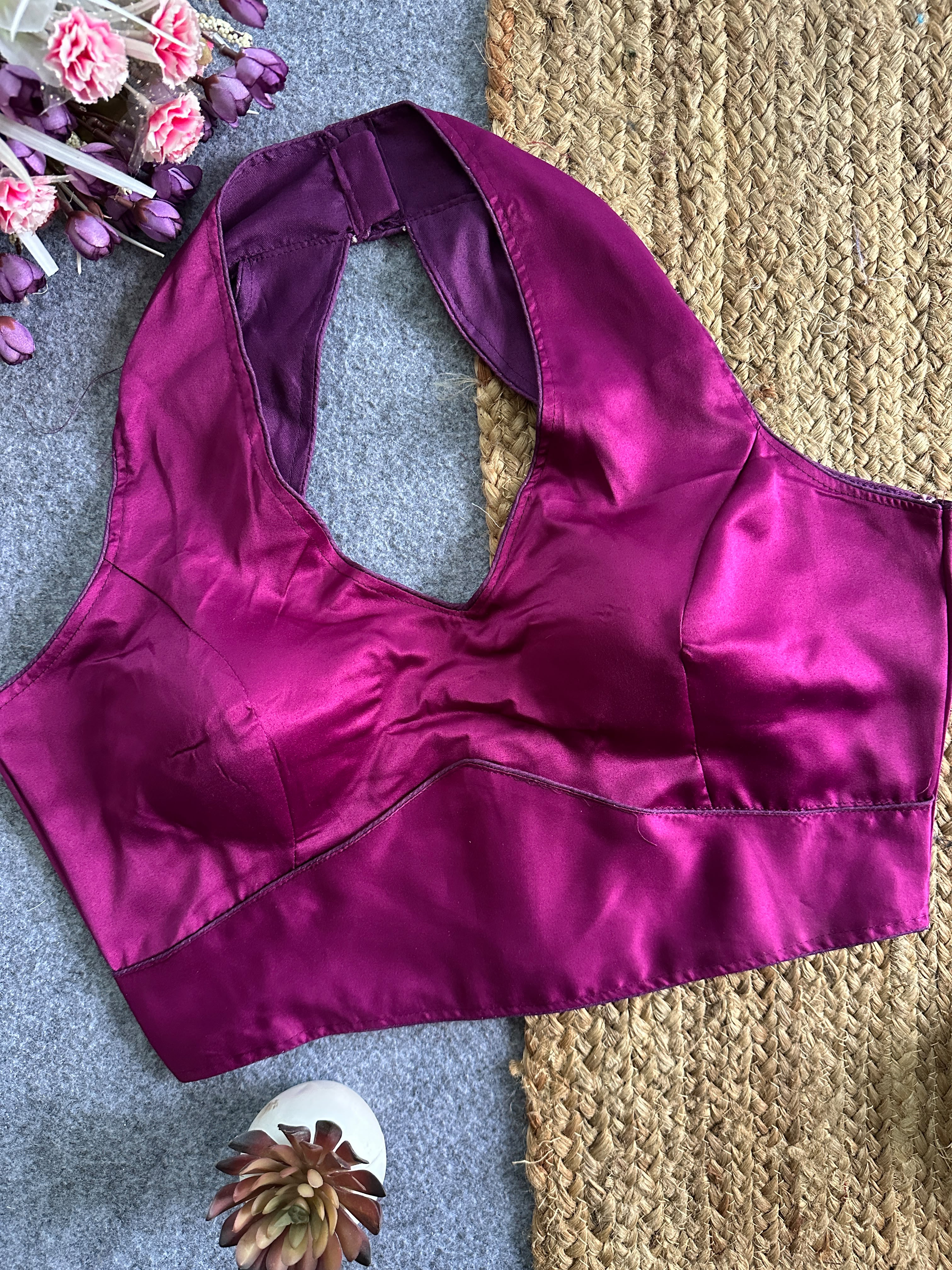 Pure Malai Satin Padded Designer Blouse – Free Size 38–42