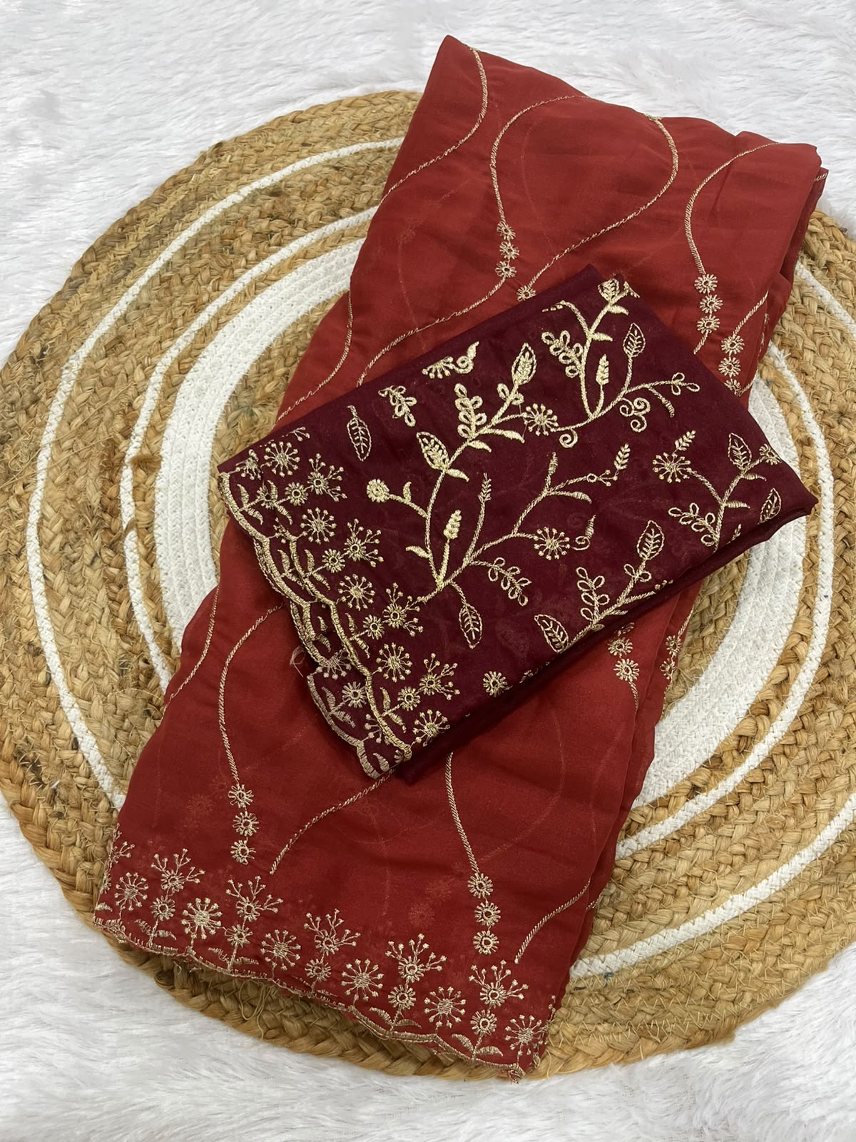 Aafreen Ivory Bloom Embroidered Star Georgette Saree With Designer Blouse