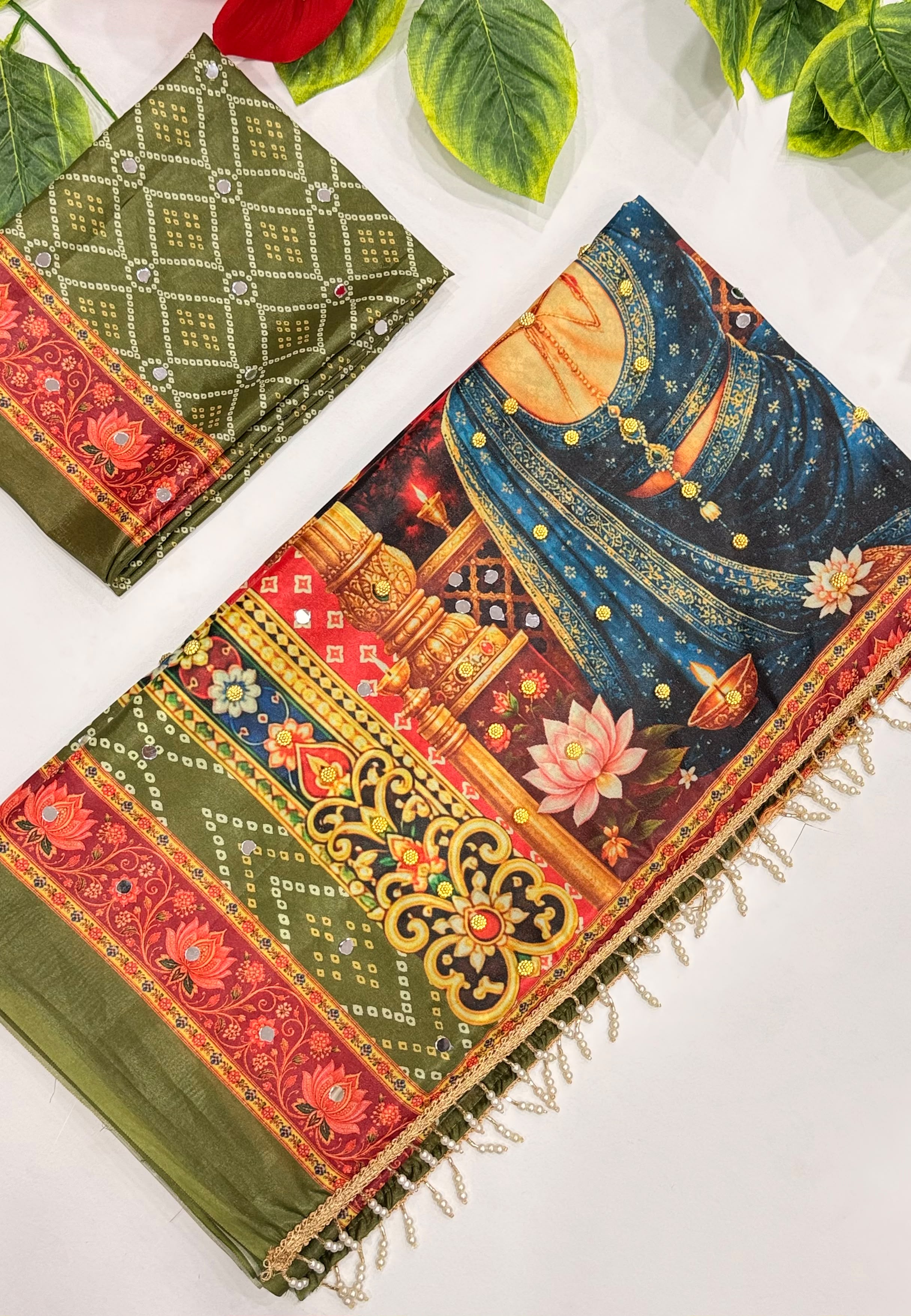 Karva Chauth Special Heavy Shimmer Silk Saree with 2,000 Mirror Work & Designer Pallu with Matching Blouse