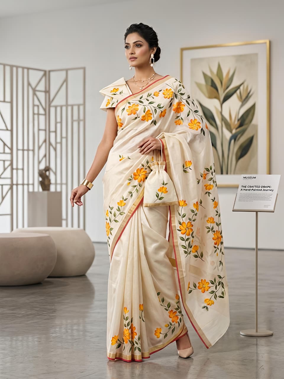 Sun Flower Masakali Blooming Saree with Floral Print & Gola Zari Border
