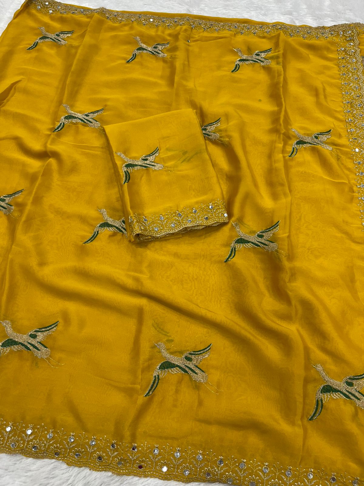 Premium Embroidery & Mirror Work Saree with Designer Blouse
