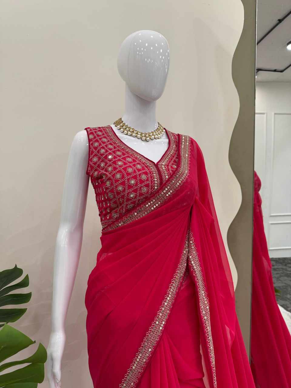 Women's Designer Faux Georgette Saree with Heavy Embroidered Blouse