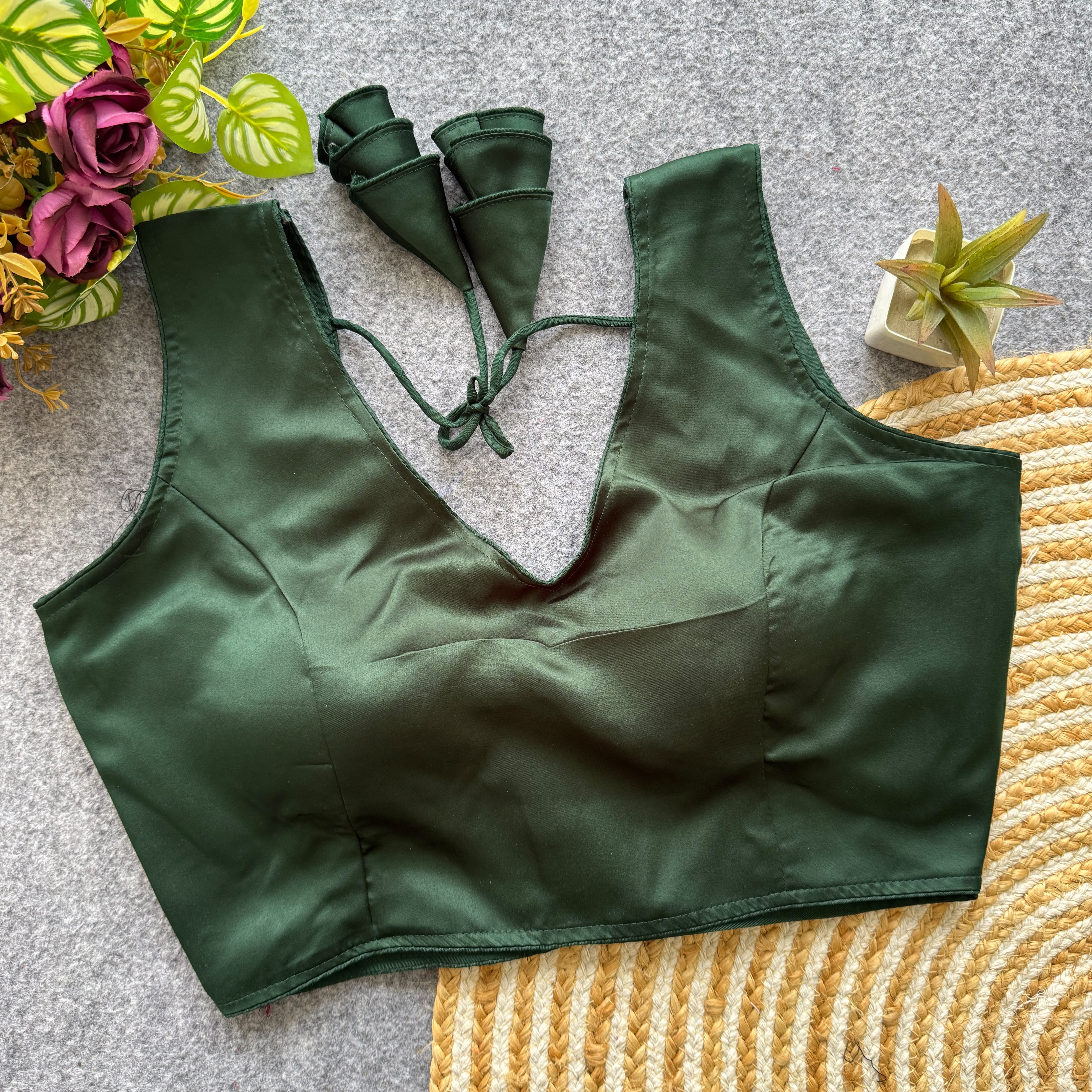 Pure Malai Satin Padded Designer Blouse with Hook Back – Free Size 38–42