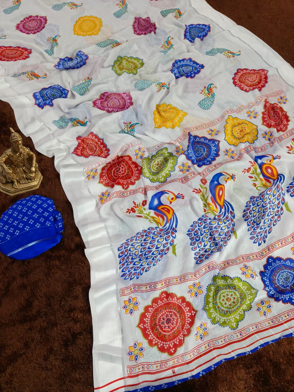 Rajwadi Mor Masakali Blooming Georgette Saree with Bandhej Print & Zari Weave