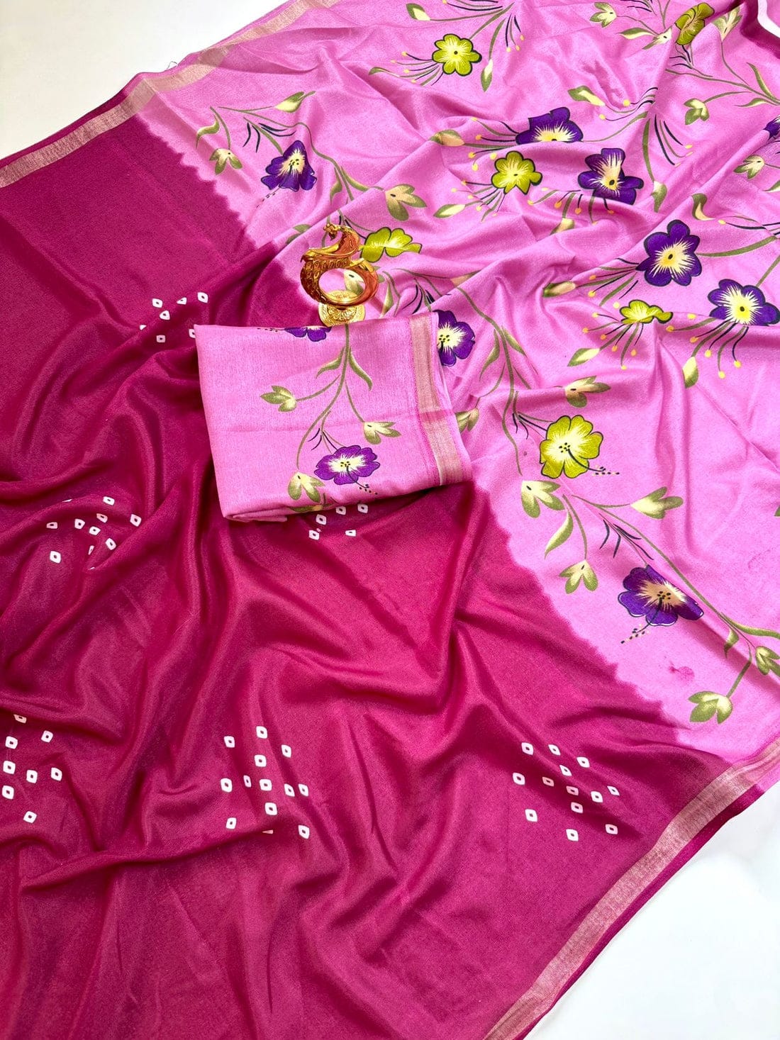 Women's Premium Mulmul Printed Saree with Floral Print Design & Running Blouse