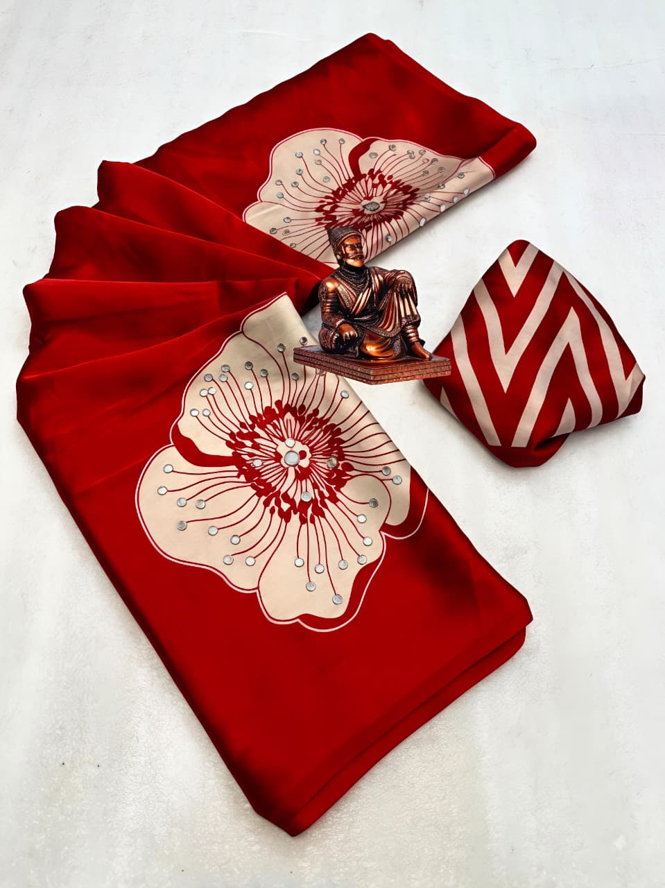 Aaina Silk Crepe Saree with Ethnic Floral Print & Mirror Work