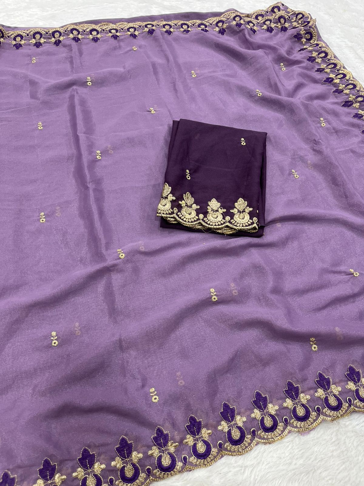 Kalash Premium Star Georgette Embroidered Saree with Designer Border & Running Blouse