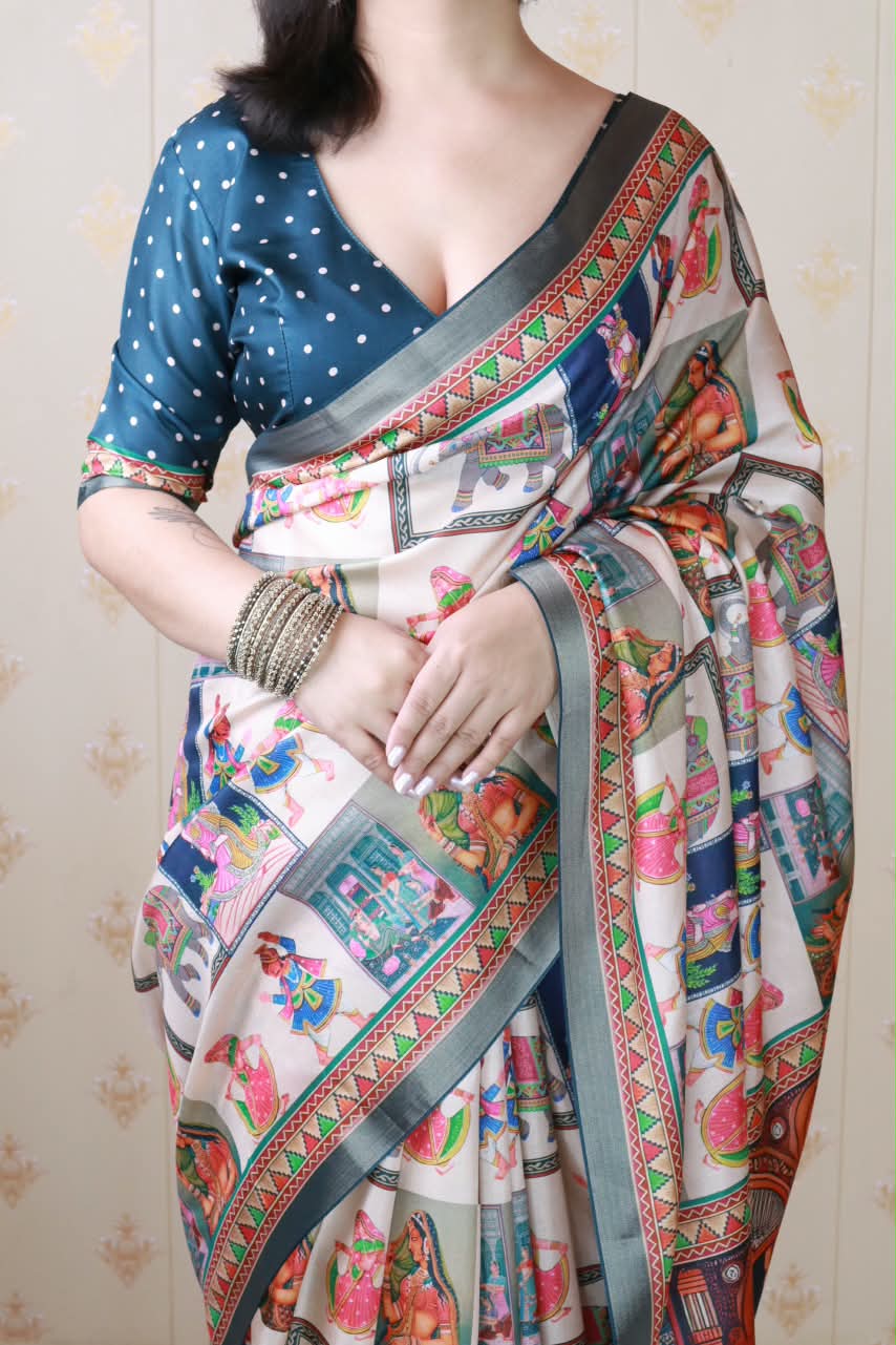 Rajgharana Ethnic Printed Blooming Mull Mull Cotton Saree