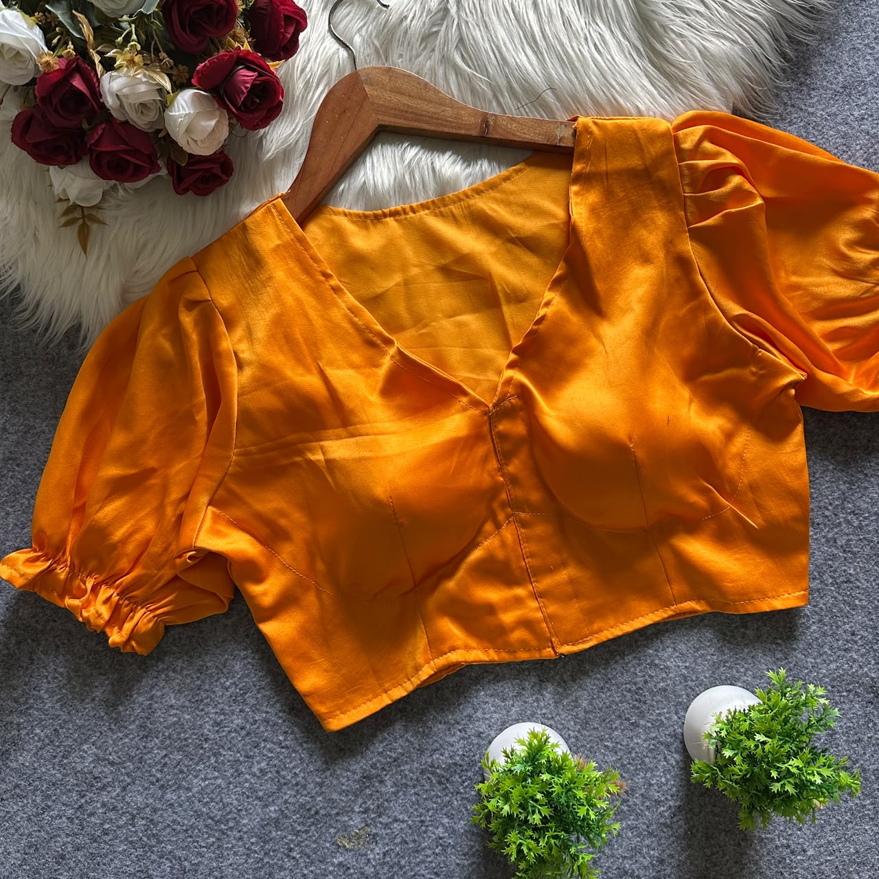 Pure Malai Satin Padded Designer Blouse – Open Back | Free Size 38–42