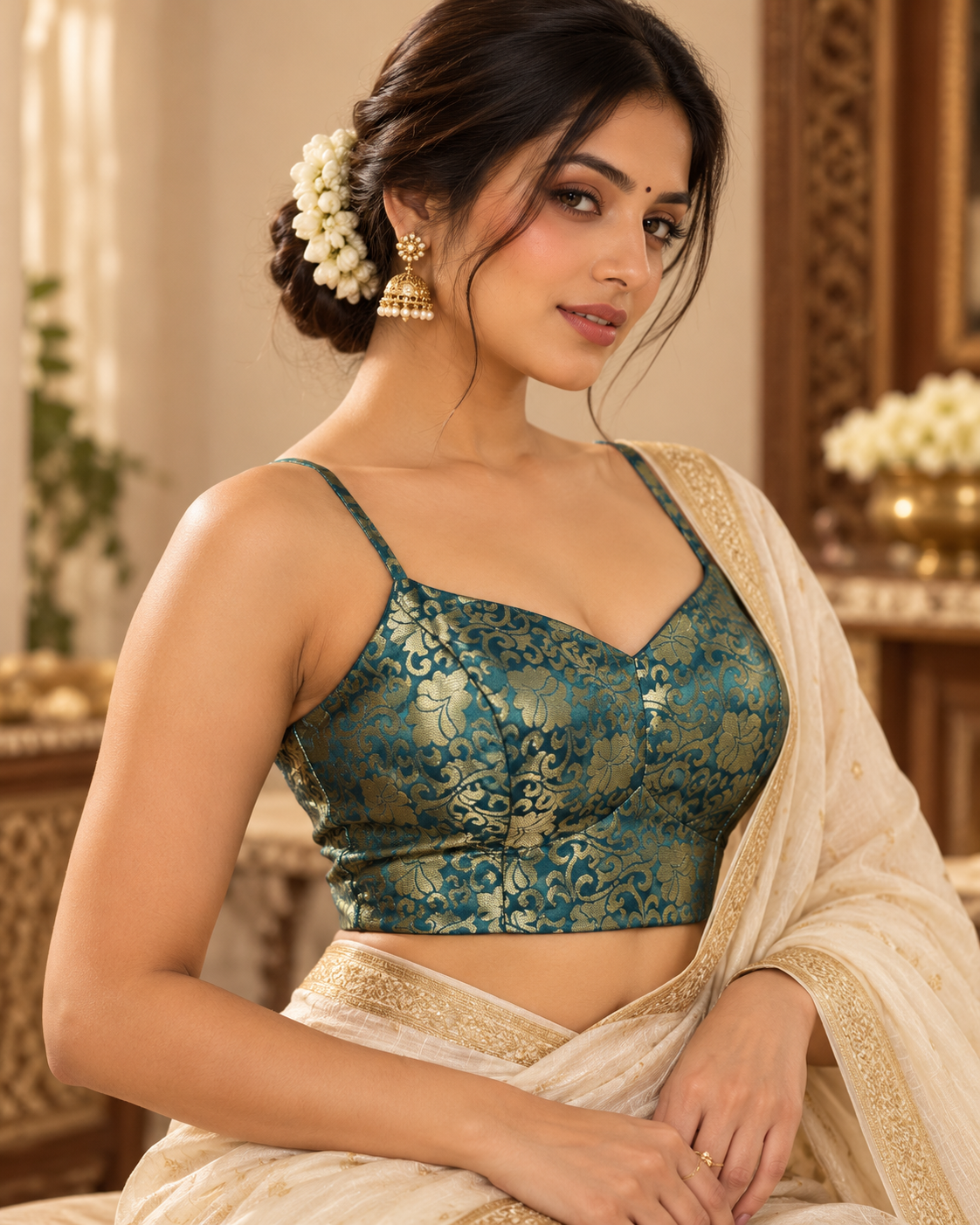 Pure Jacquard Silk Heavy Padded Partywear Blouse – Back Open | 38–42