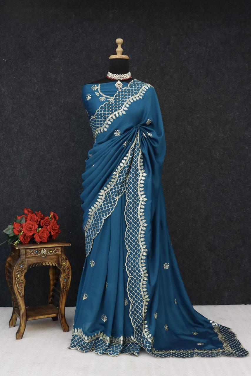 Royal Vichitra Silk Embroidered Saree with 3mm Sequins Work | Premium Party Wear & Wedding Collection
