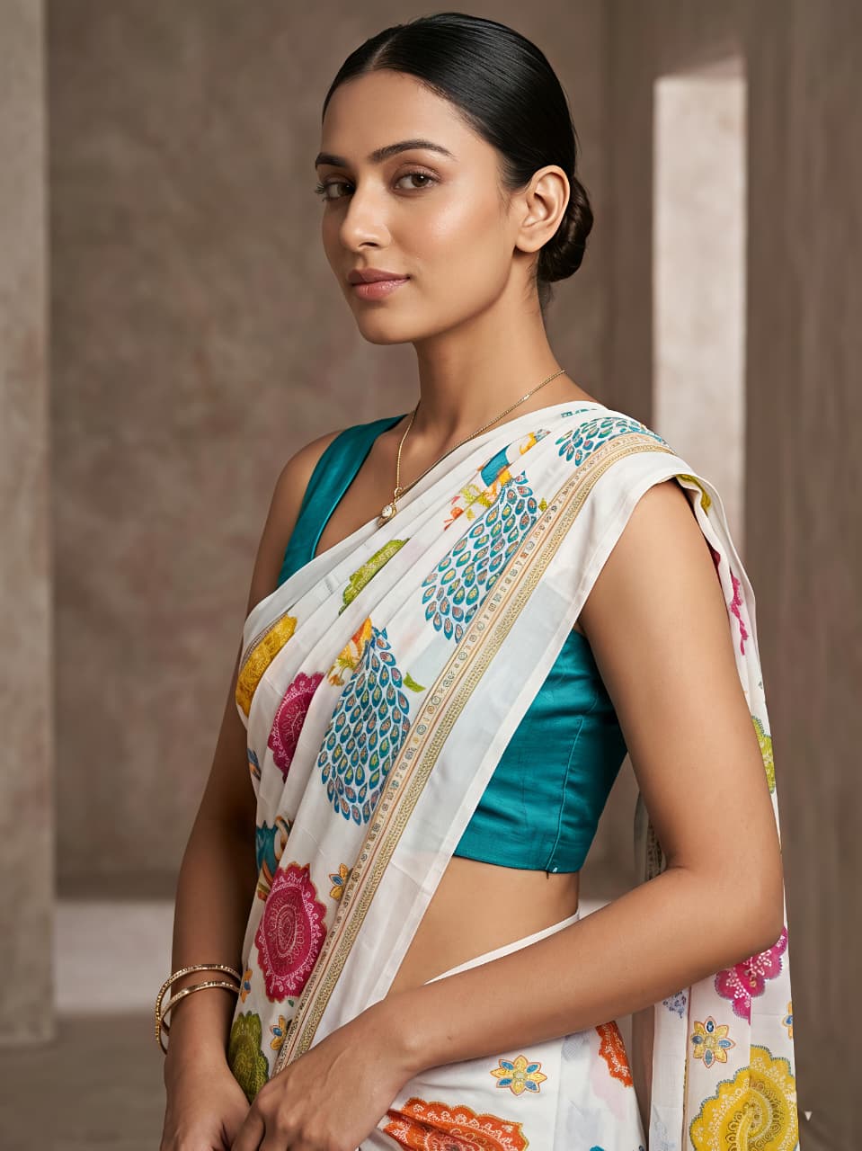 Rajwadi Mor Masakali Blooming Georgette Saree with Bandhej Print & Zari Weave
