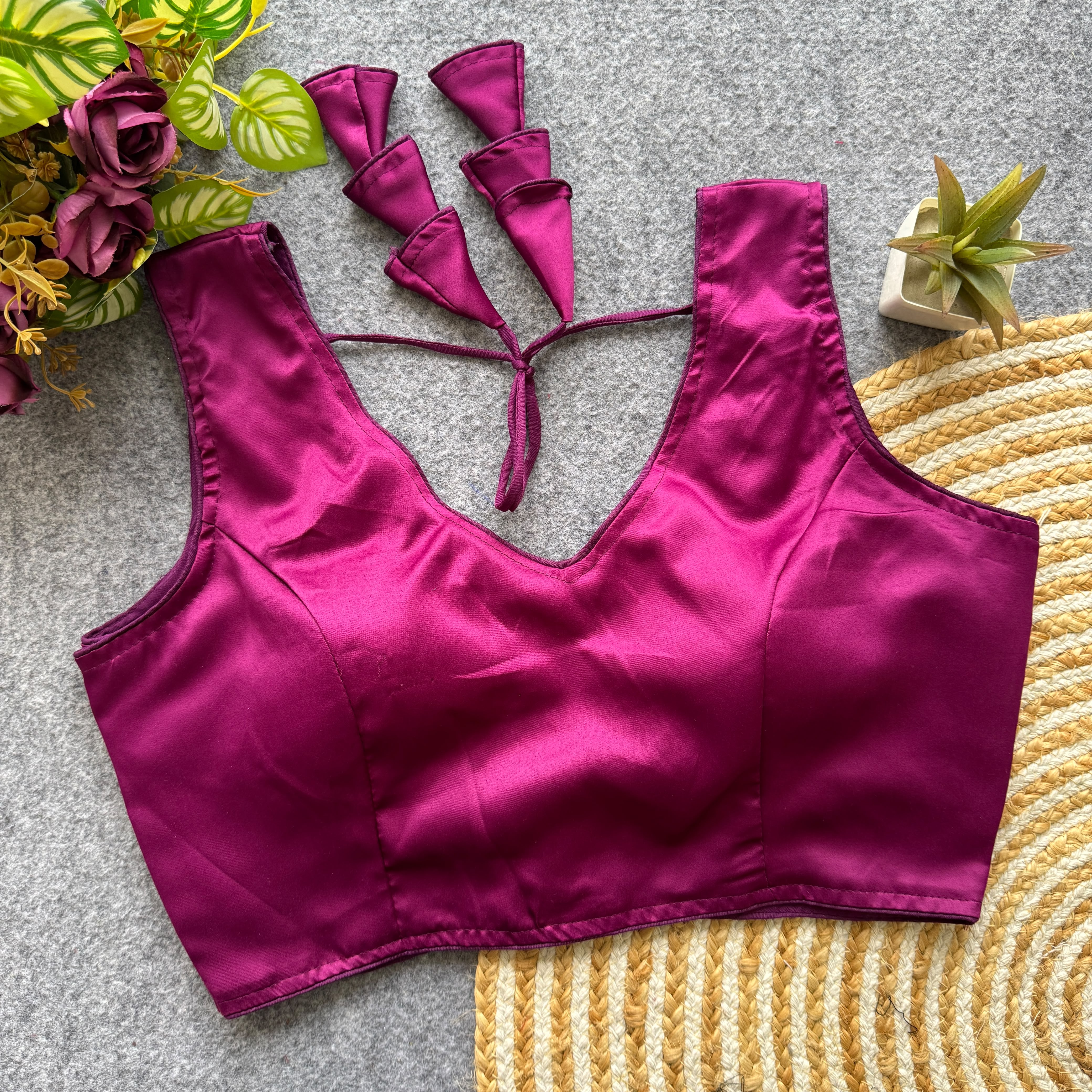 Pure Malai Satin Padded Designer Blouse with Hook Back – Free Size 38–42