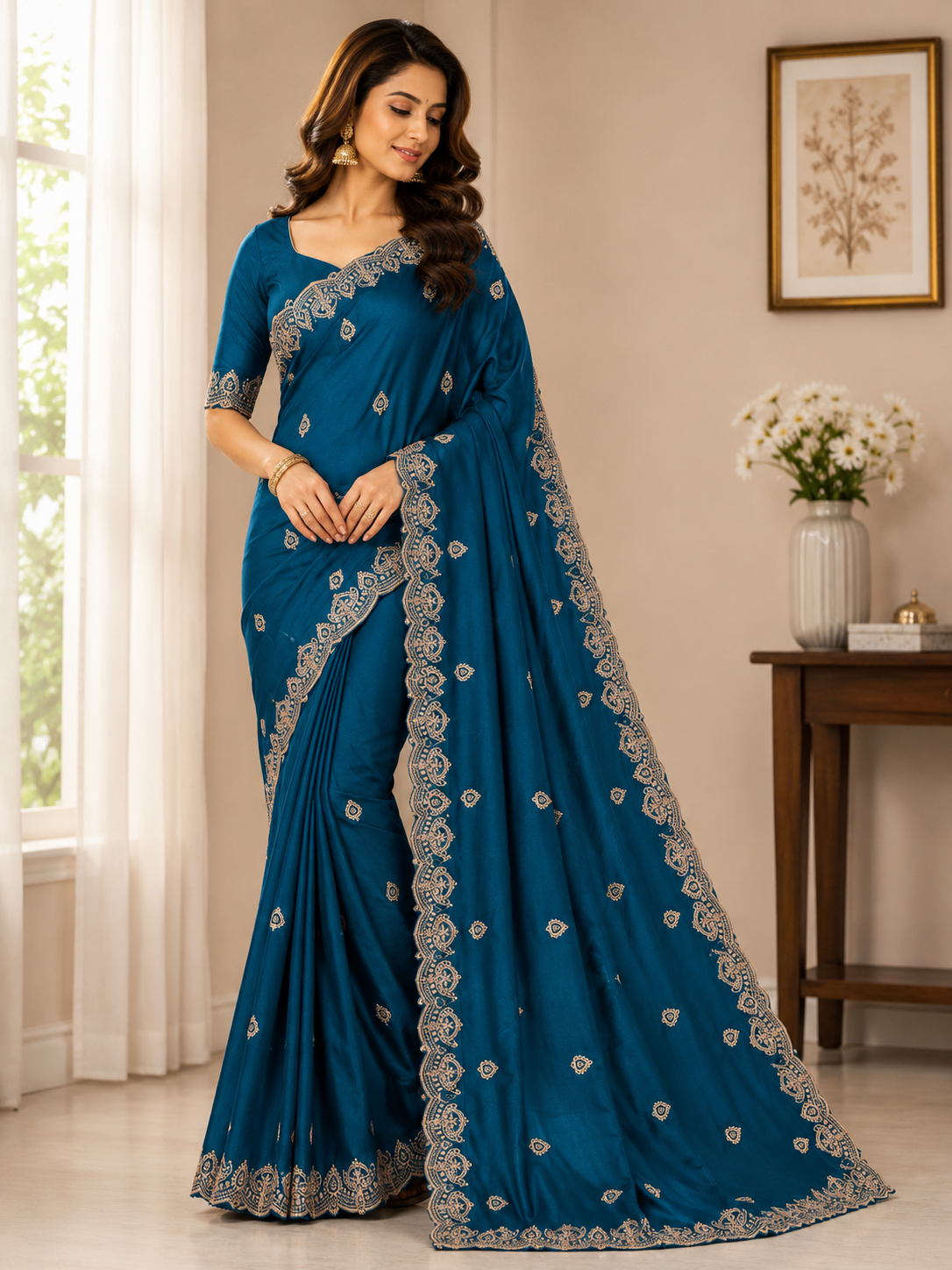 Royal Noor Embroidered Star Georgette Saree With Heavy Sequence Work & Designer Blouse