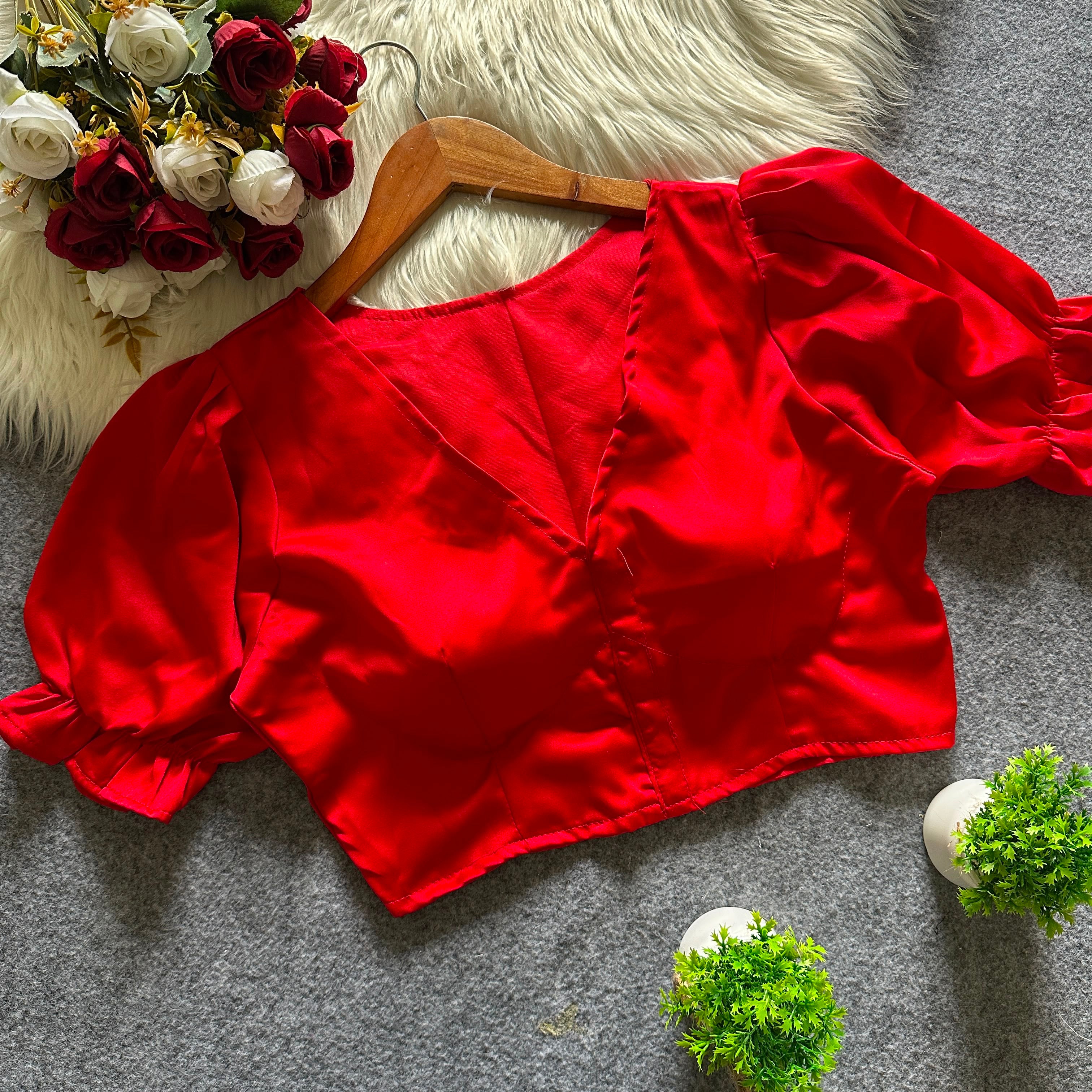Pure Malai Satin Padded Designer Blouse – Open Back | Free Size 38–42