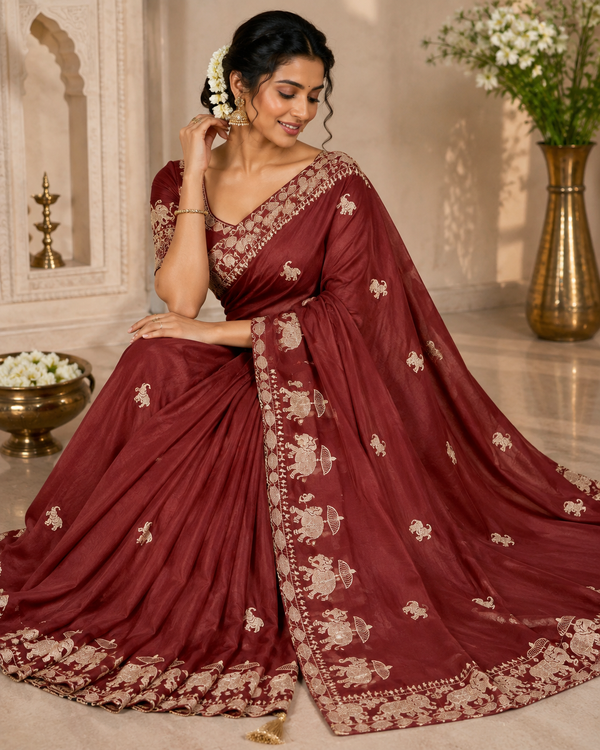 MM_RAJHANS – Elephant Embroidery Saree Collection