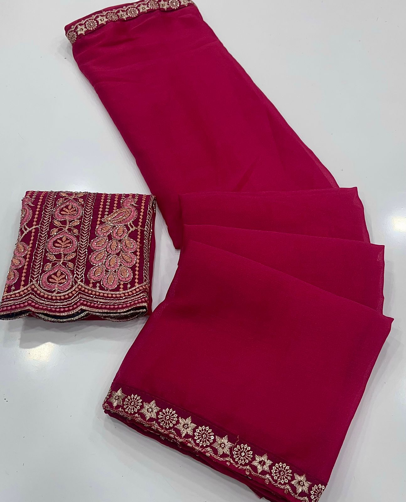 Peacock Bliss Designer Star Georgette Saree with Heavy Embroidered Peacock Blouse