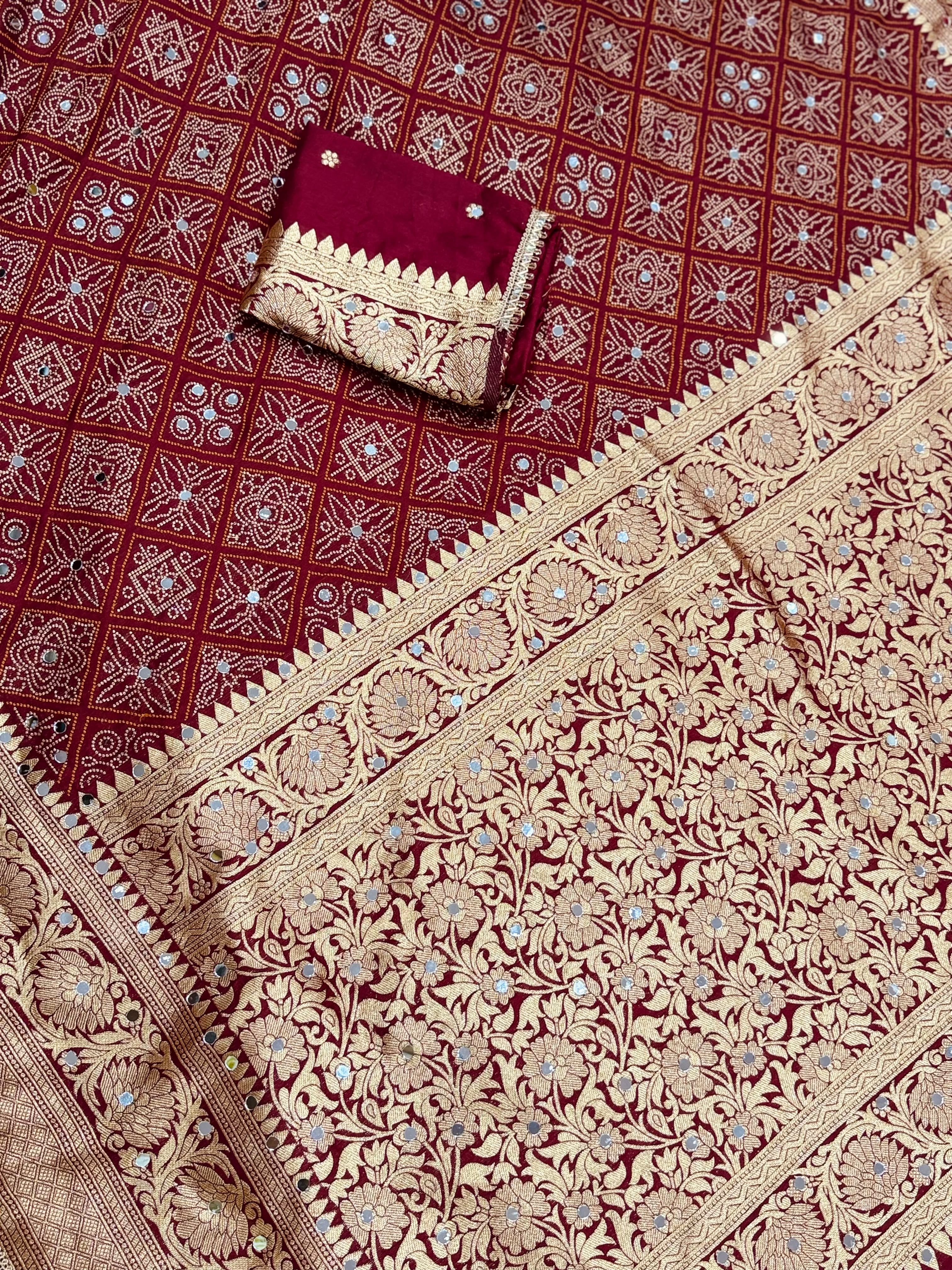 Karva Chauth Special Heavy Pure Silk Saree with Mirror Work & Designer Zari Border