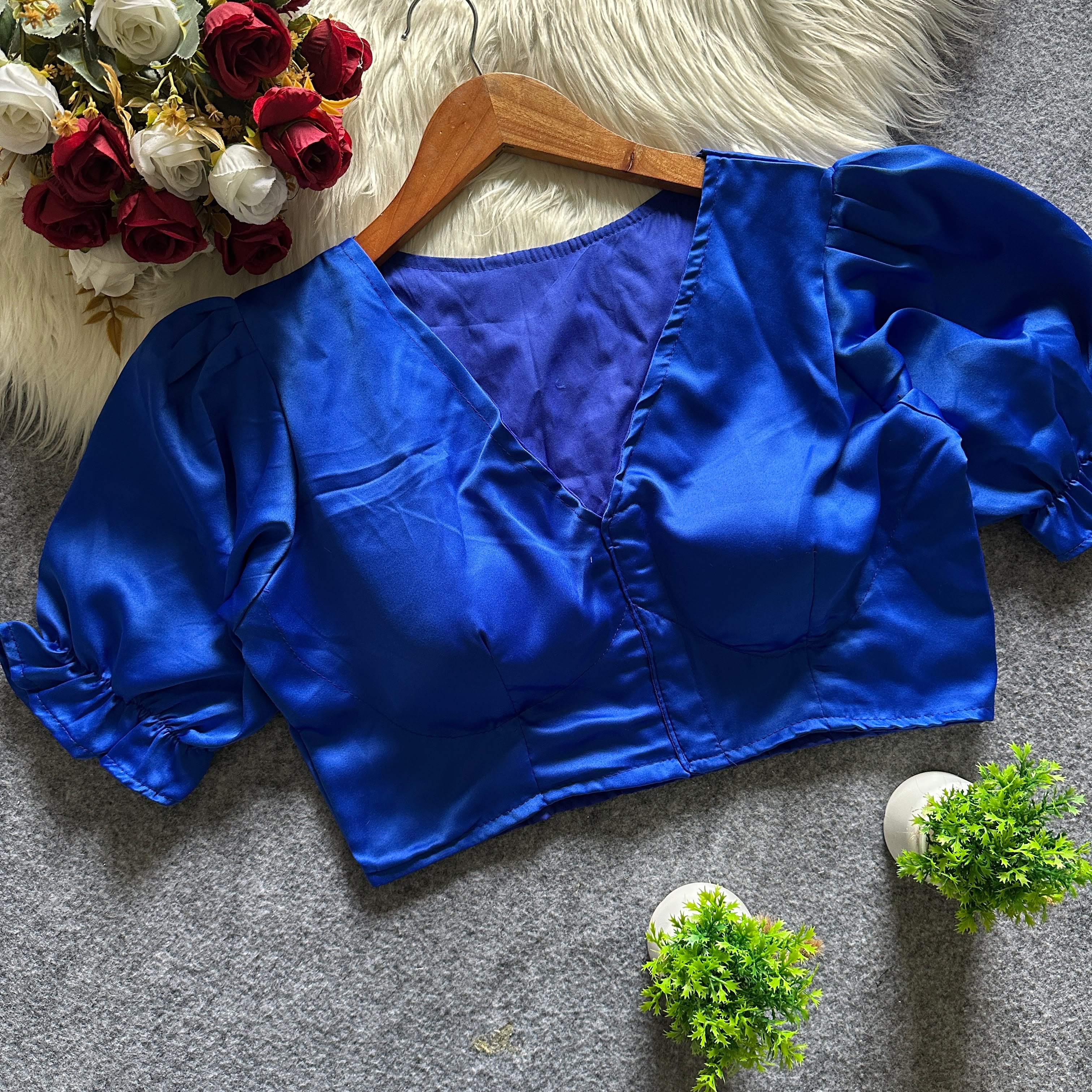 Pure Malai Satin Padded Designer Blouse – Open Back | Free Size 38–42