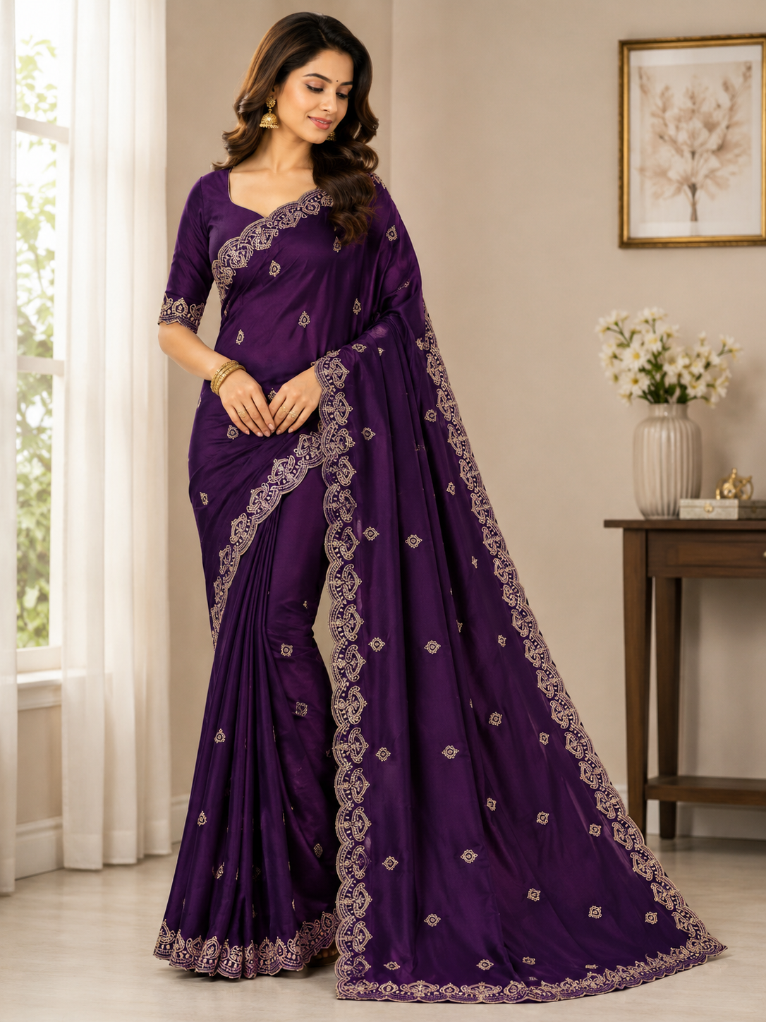 Royal Noor Embroidered Star Georgette Saree With Heavy Sequence Work & Designer Blouse