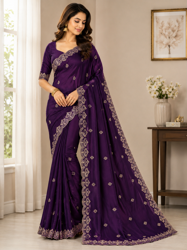 Royal Noor Embroidered Star Georgette Saree With Heavy Sequence Work & Designer Blouse