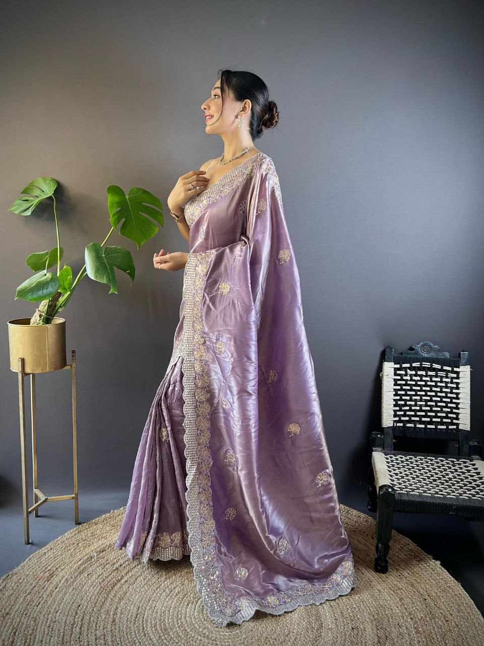 RC 5084 Wine Gold Crunchy Designer Saree | Shri Kriday Clothing Party Wear Saree