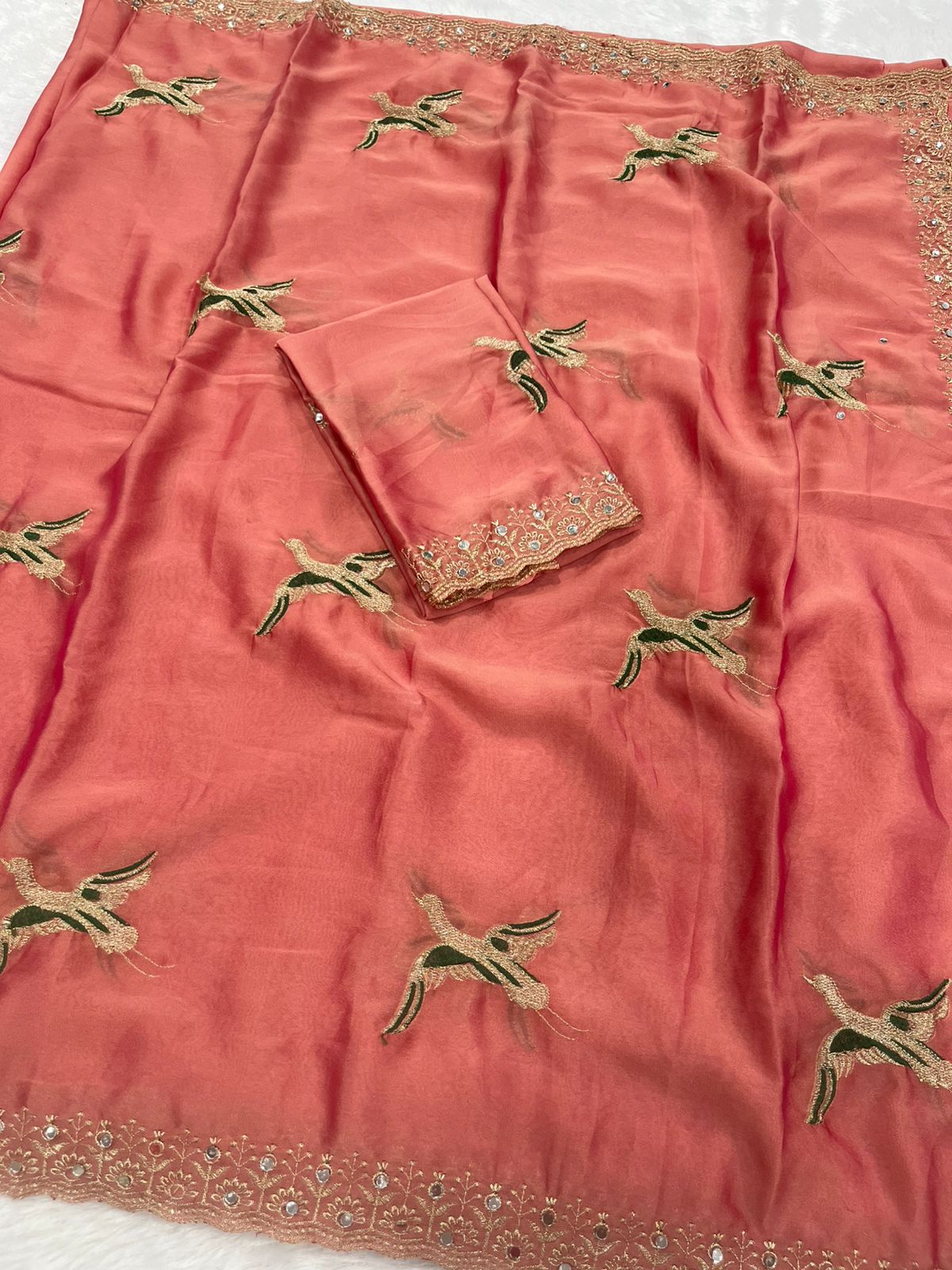 Premium Embroidery & Mirror Work Saree with Designer Blouse