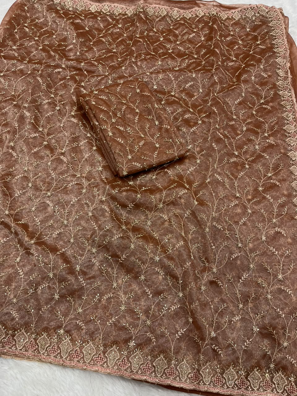 Premium Twill Net Embroidered Saree with Designer Blouse | Wedding & Party Wear Collection