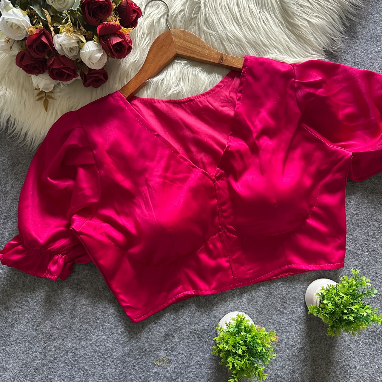 Pure Malai Satin Padded Designer Blouse – Open Back | Free Size 38–42
