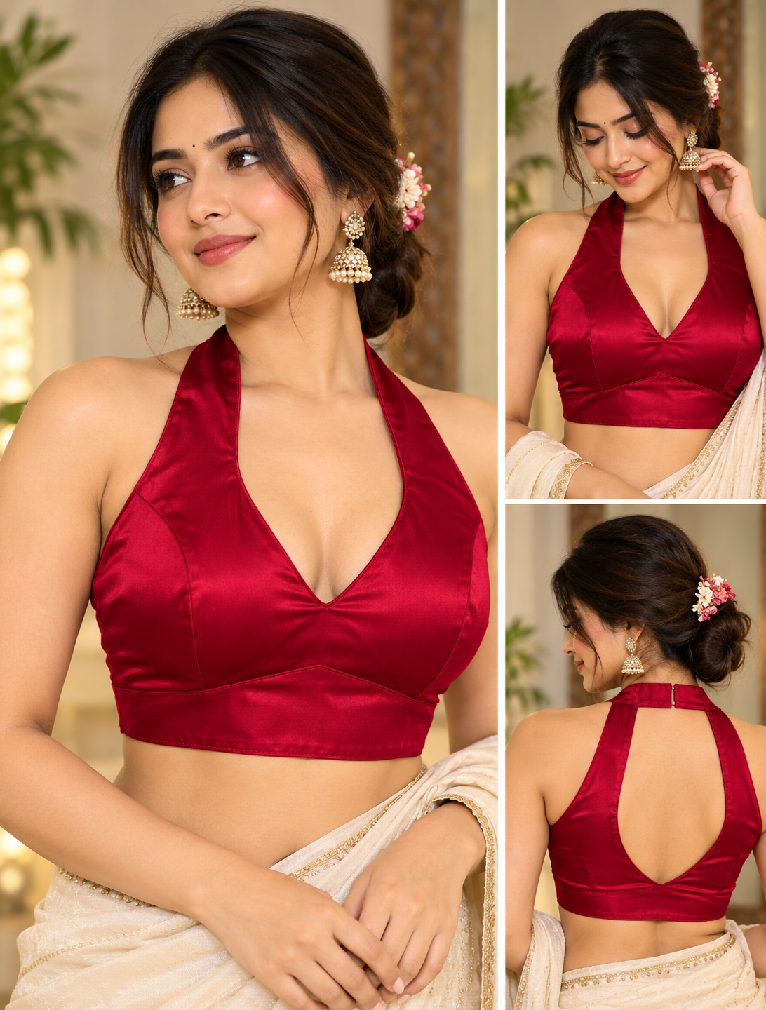 Pure Malai Satin Padded Designer Blouse – Free Size 38–42